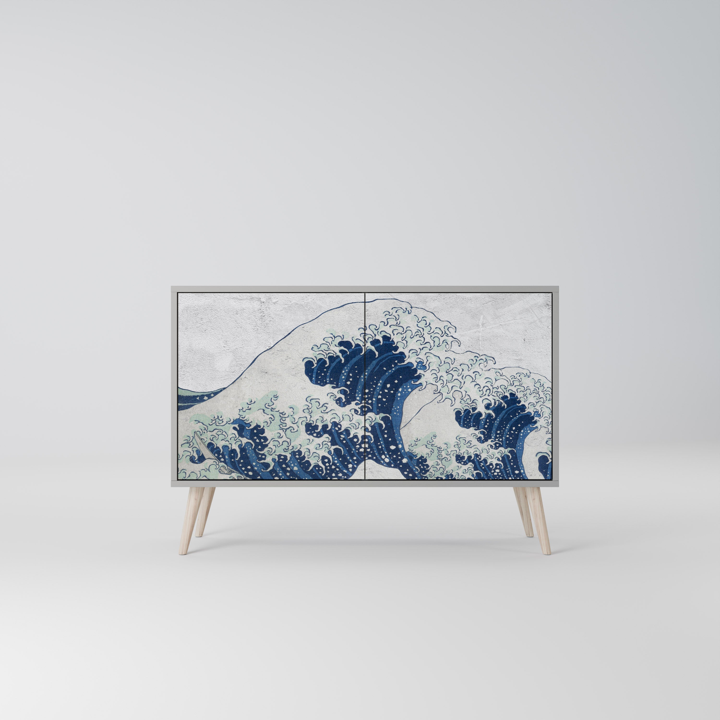 Μπουφές 2 θυρών THE GREAT WAVE AT KANAGAWA σε γκρι φινίρισμα