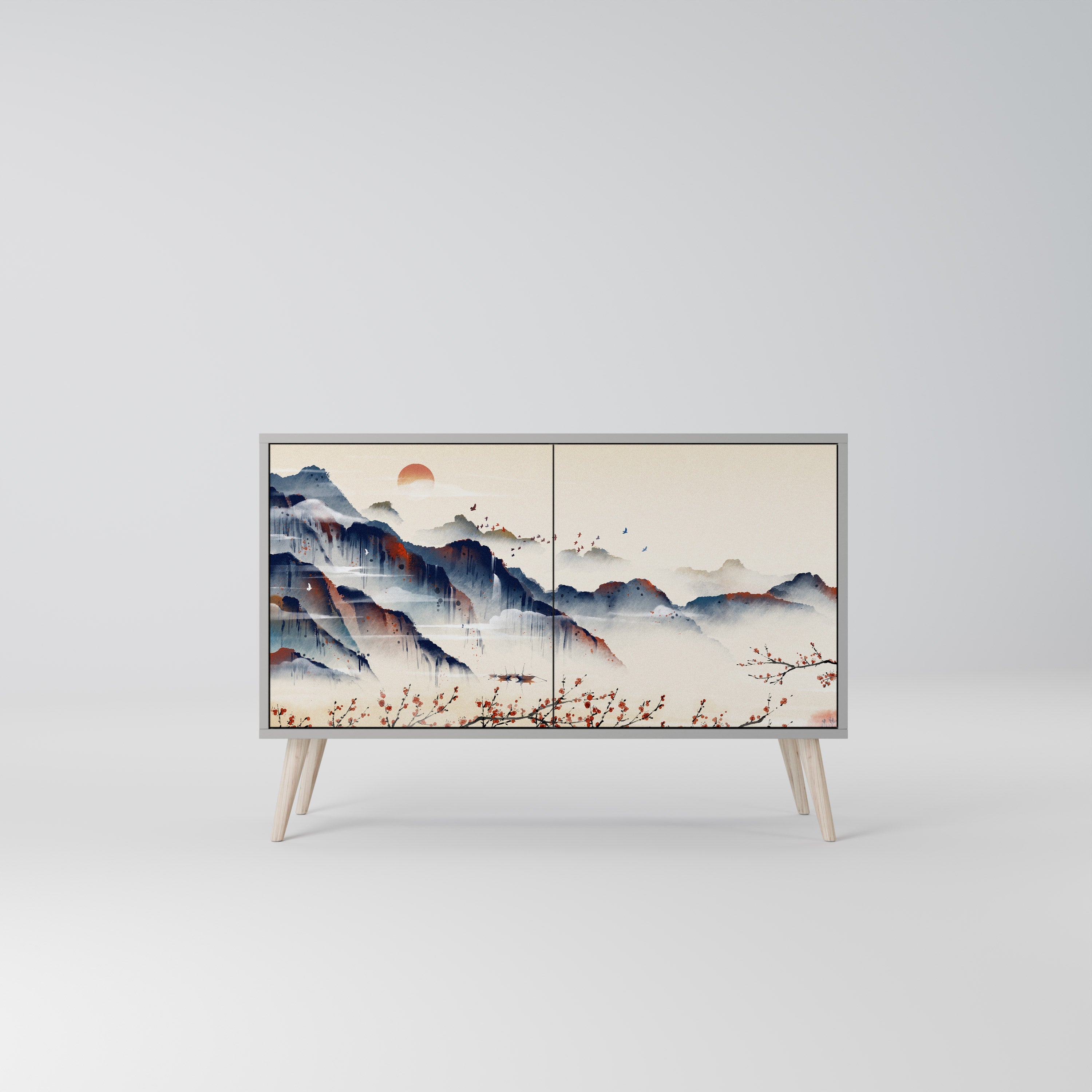 Μπουφές JAPANESE LANDSCAPE με 2 πόρτες σε γκρι φινίρισμα