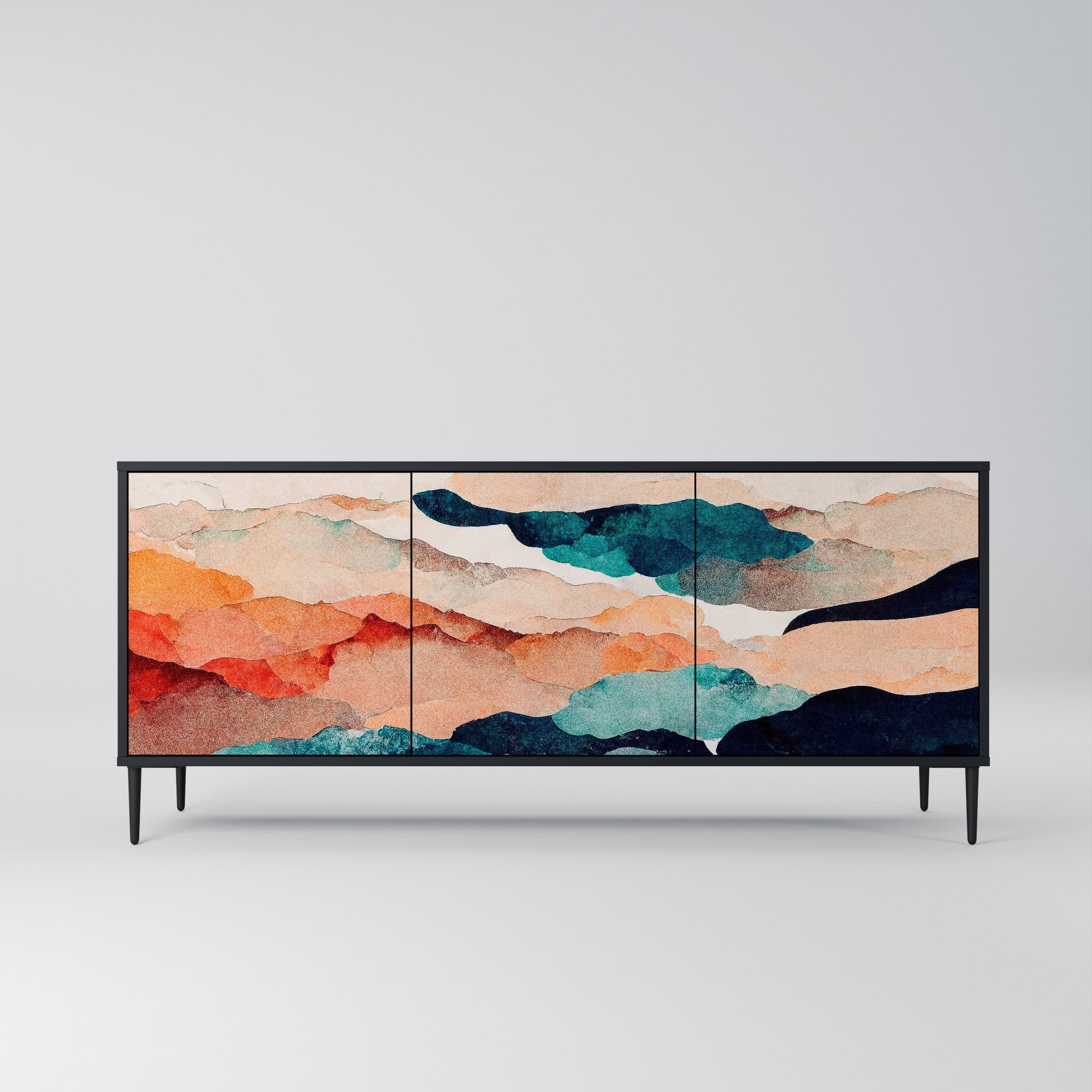 Μπουφές ABSTRACT LANDSCAPE με 3 πόρτες σε μαύρο φινίρισμα