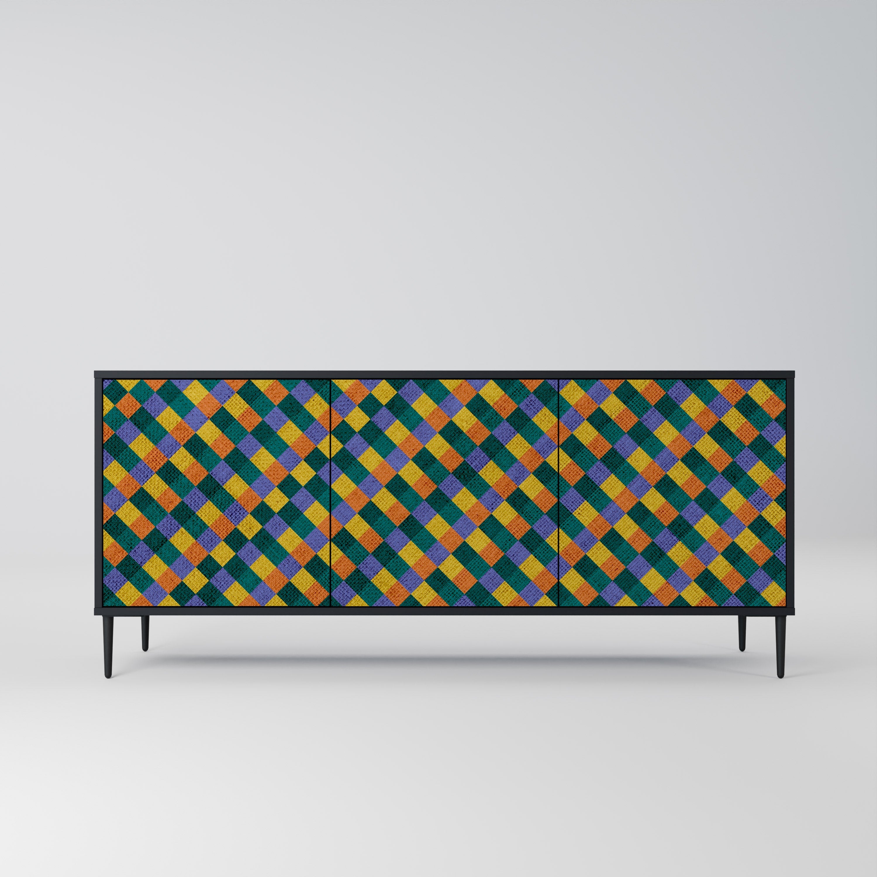 Μπουφές 3 θυρών PAINTED SQUARES MIX σε μαύρο φινίρισμα