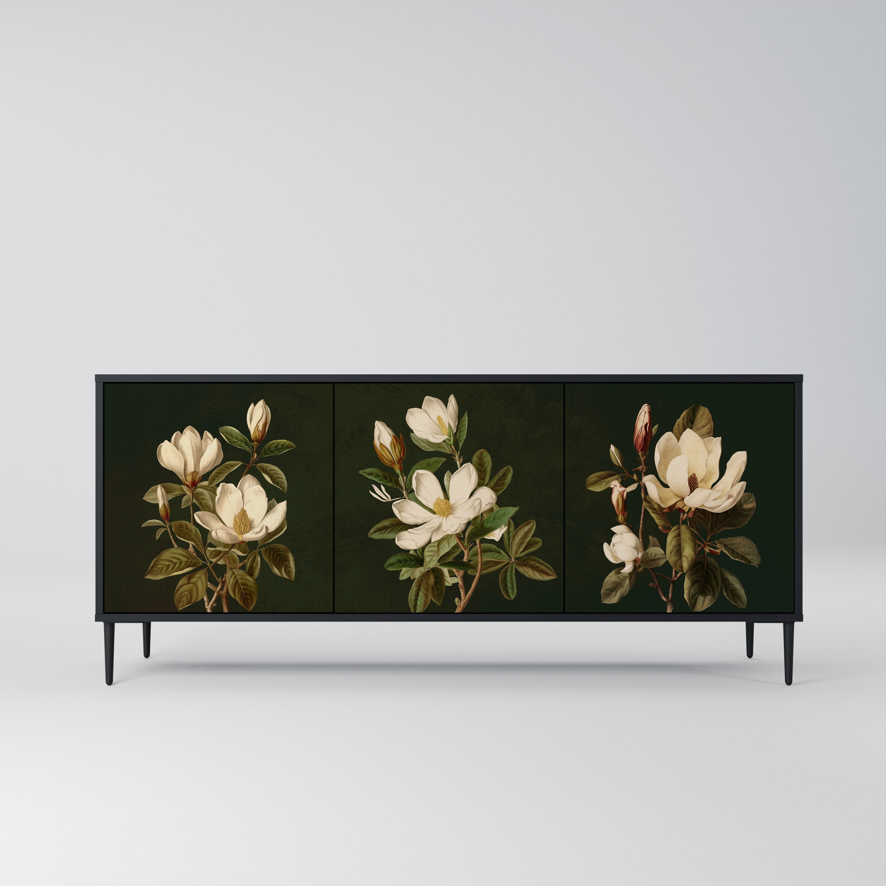 Μπουφές FLORAL NOIR με 3 πόρτες σε μαύρο φινίρισμα