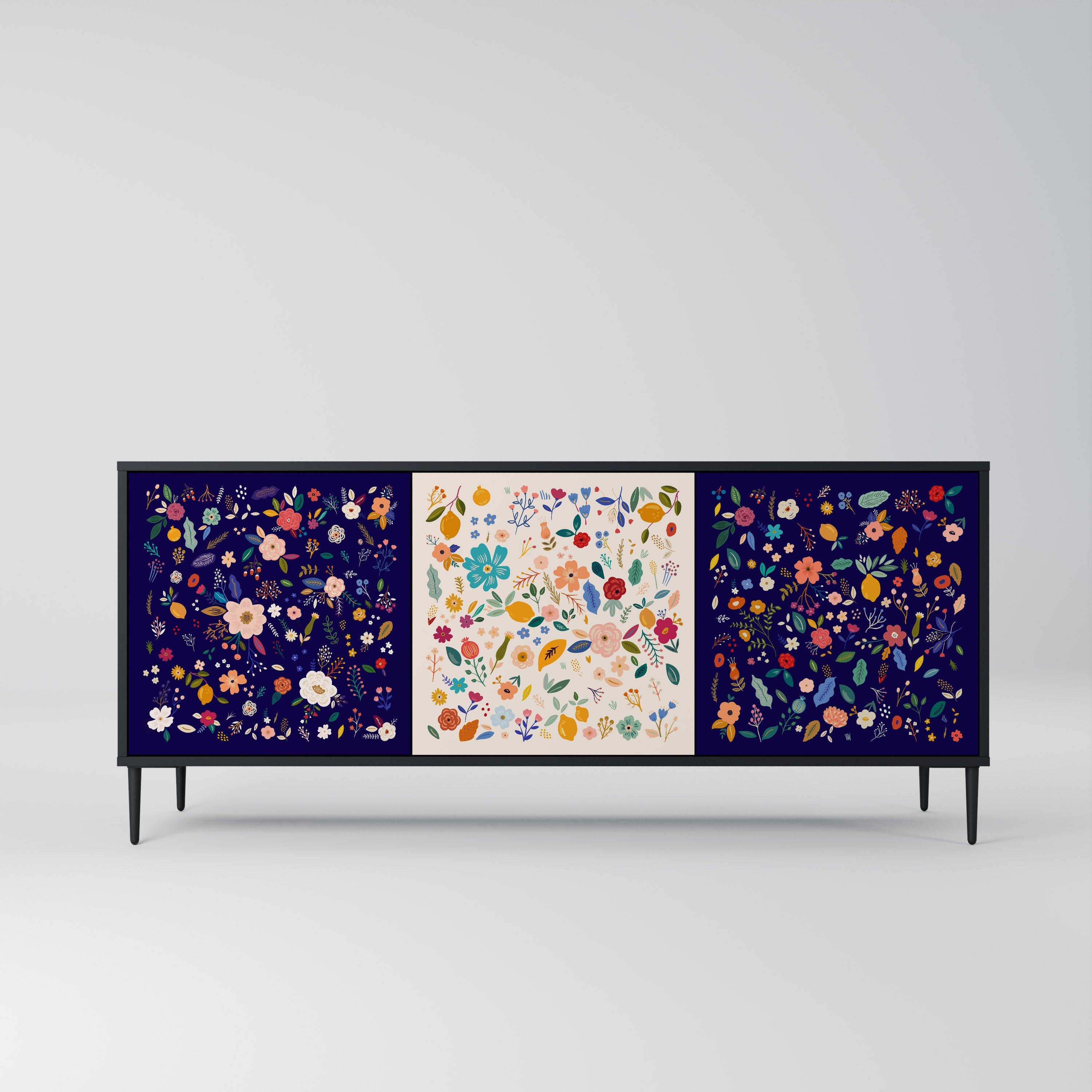 FLORAL COMBINATION Μπουφές με 3 πόρτες σε μαύρο φινίρισμα