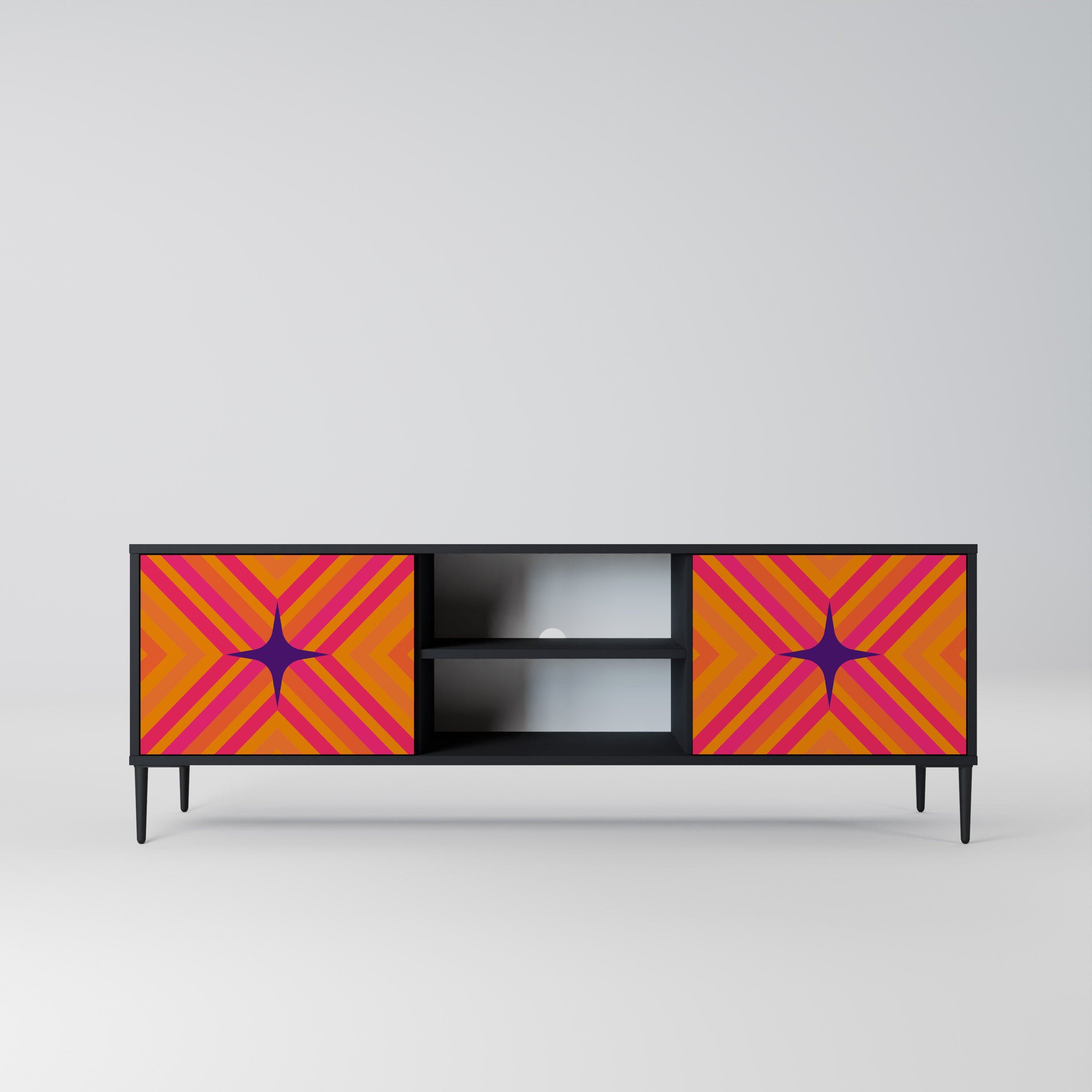 Βάση τηλεόρασης GEOMETRIC BRILLIANCE με 2 πόρτες σε μαύρο φινίρισμα