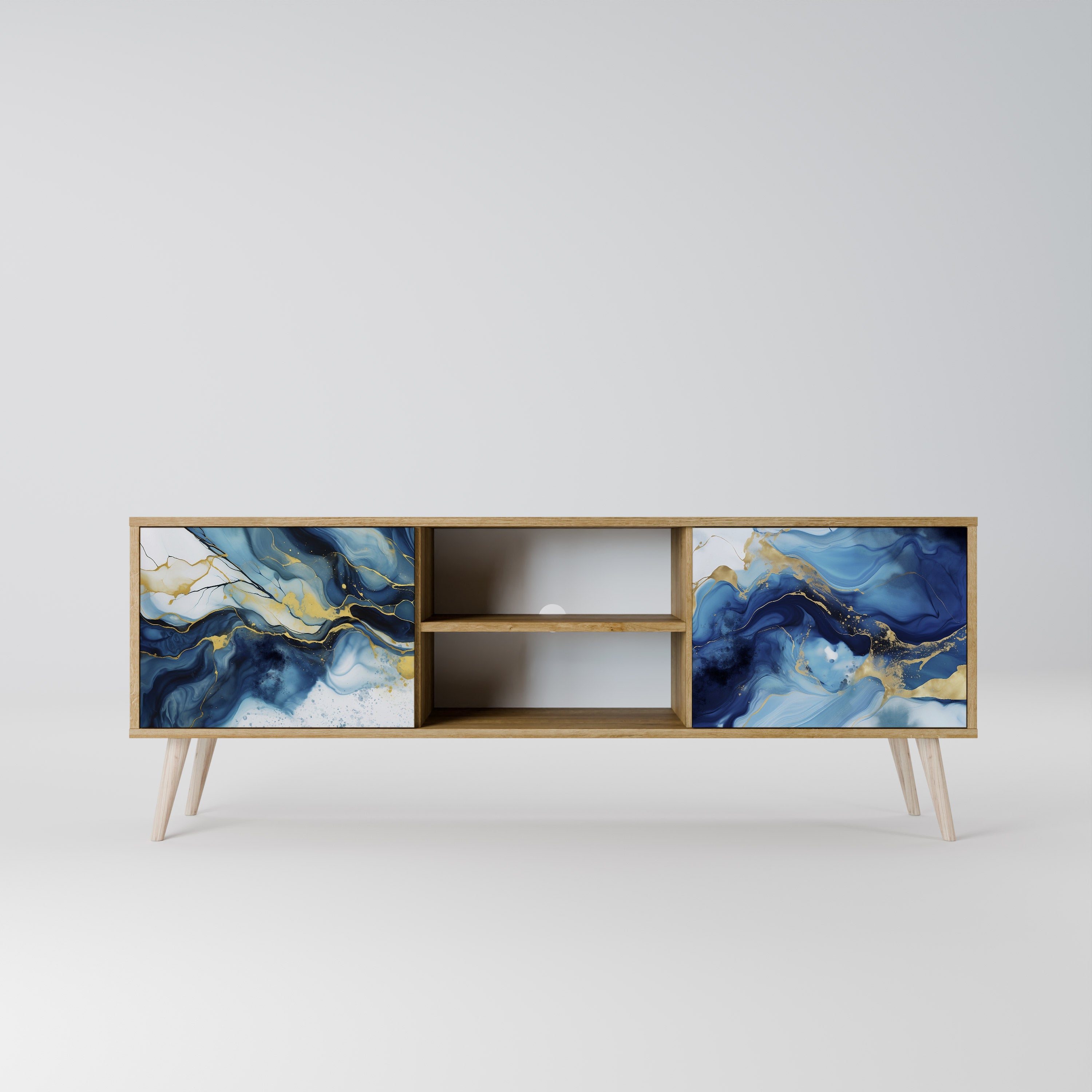 Βάση τηλεόρασης INKY MARBLE με 2 πόρτες σε εφέ δρυός