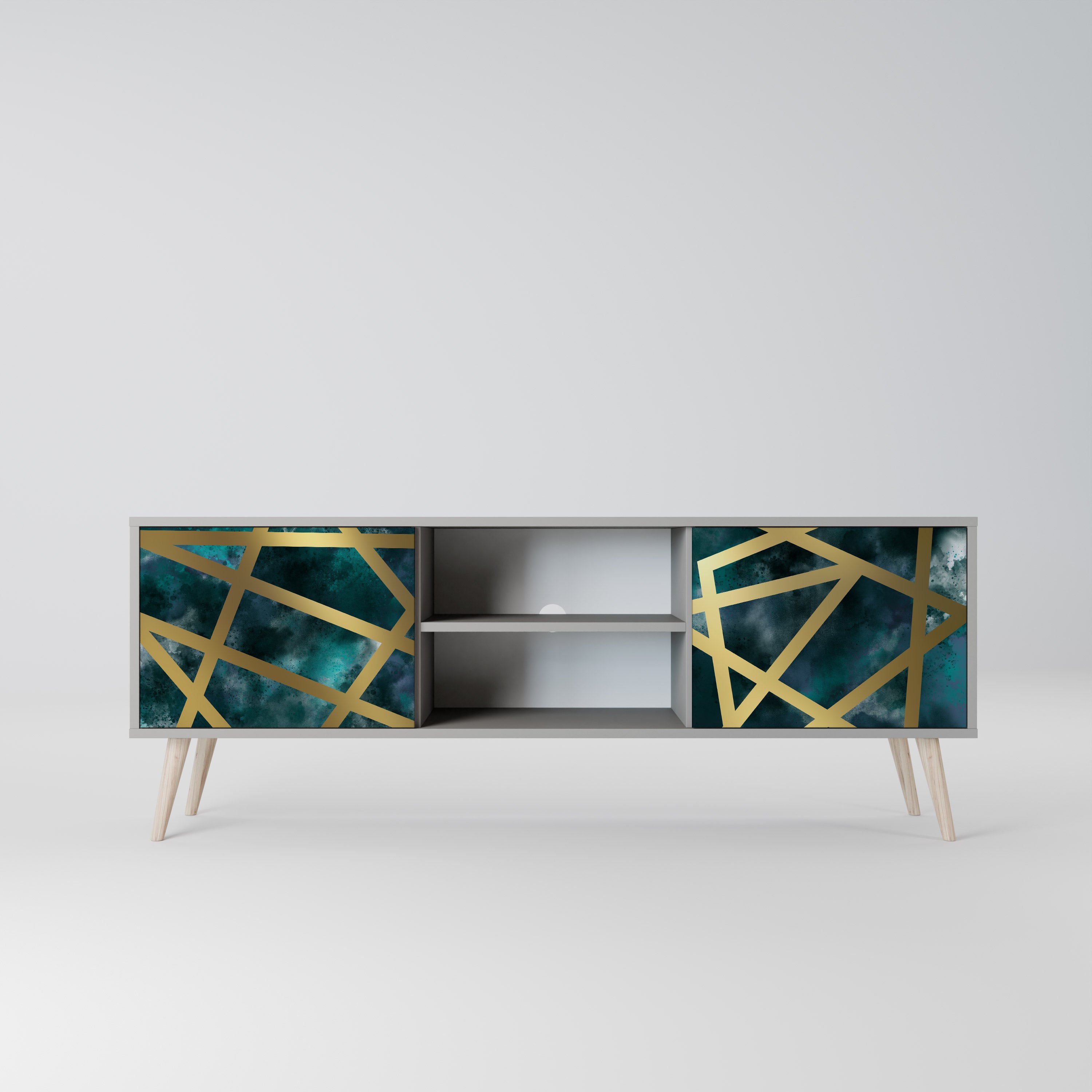 THE LABYRINTH OF GOLD 2-Door TV Stand in Grey Finish