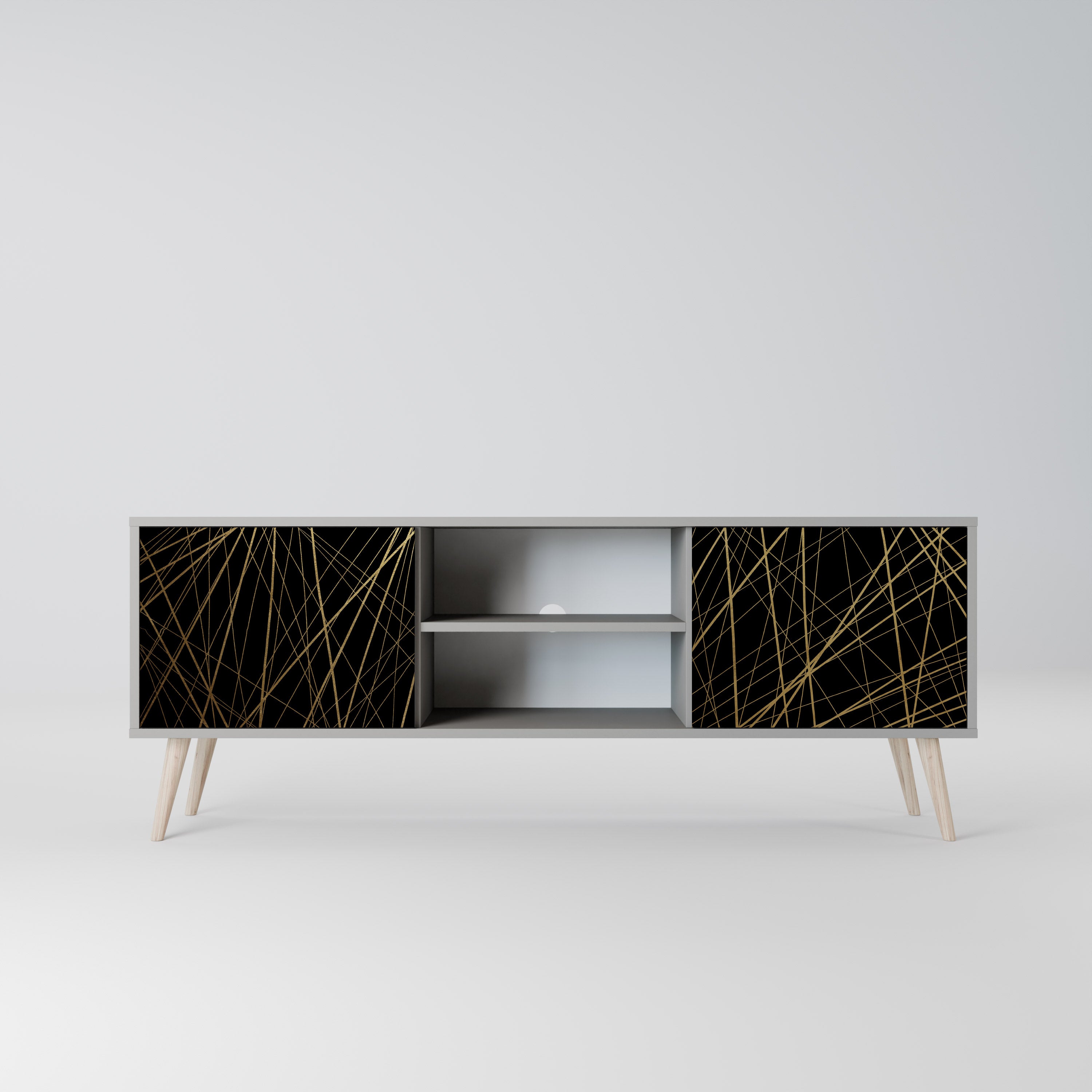 BRIGHT MESH 2-Door TV Stand in Grey Finish