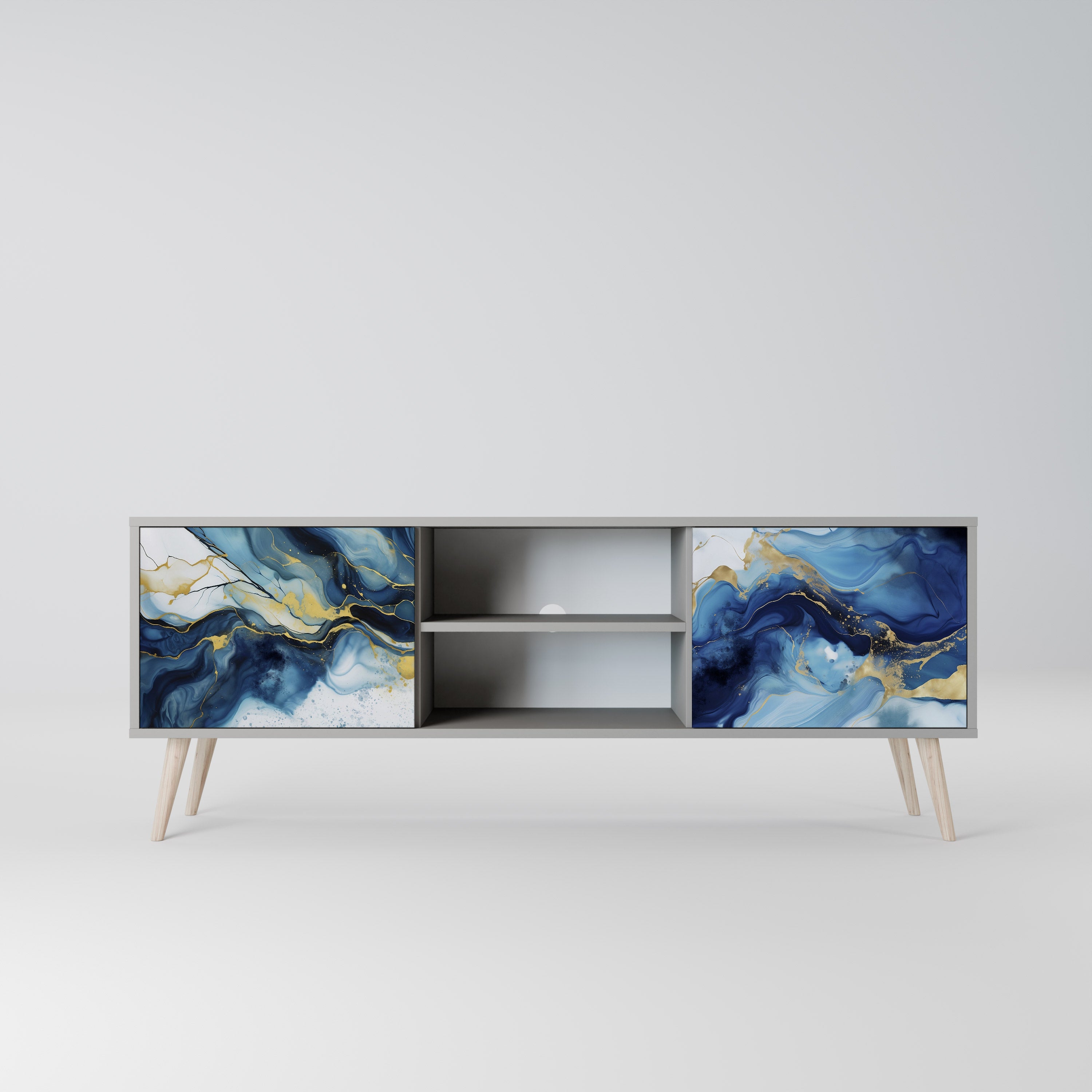 INKY MARBLE 2-Door TV Stand in Grey Finish