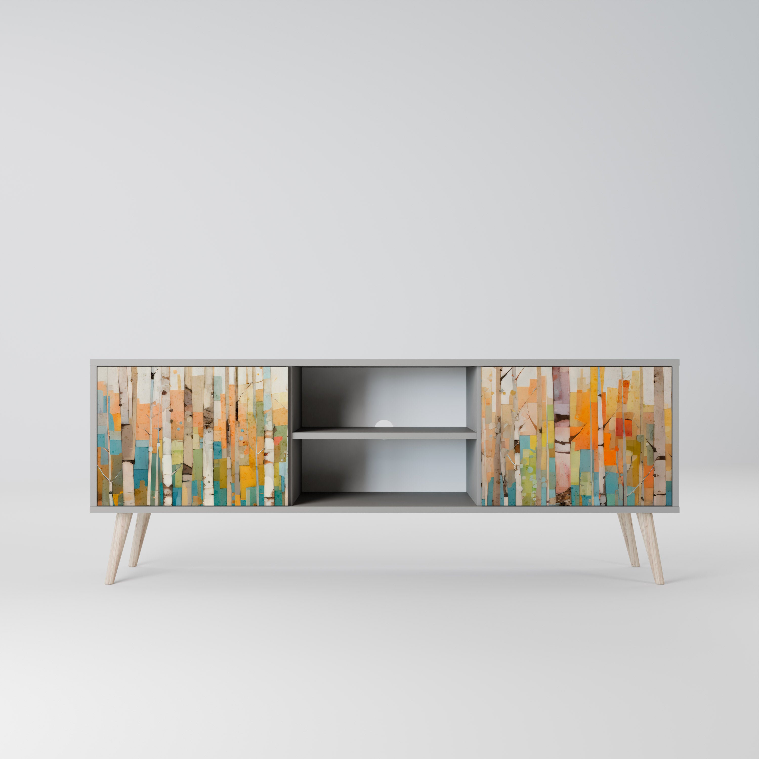 Βάση τηλεόρασης BIRCH KALEIDOSCOPE με 2 πόρτες σε γκρι φινίρισμα