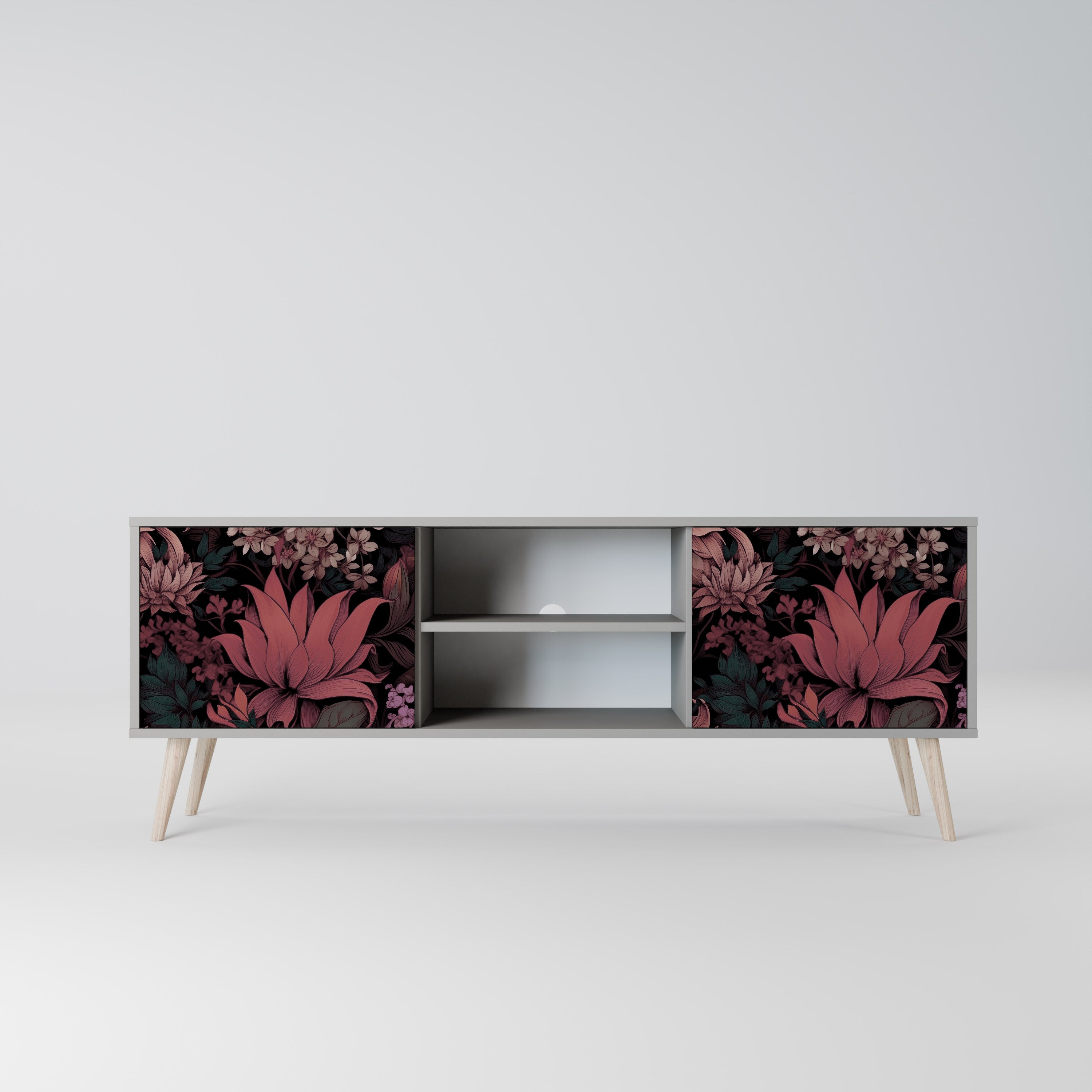 Βάση τηλεόρασης FLORAL WHISPER με 2 πόρτες σε γκρι φινίρισμα