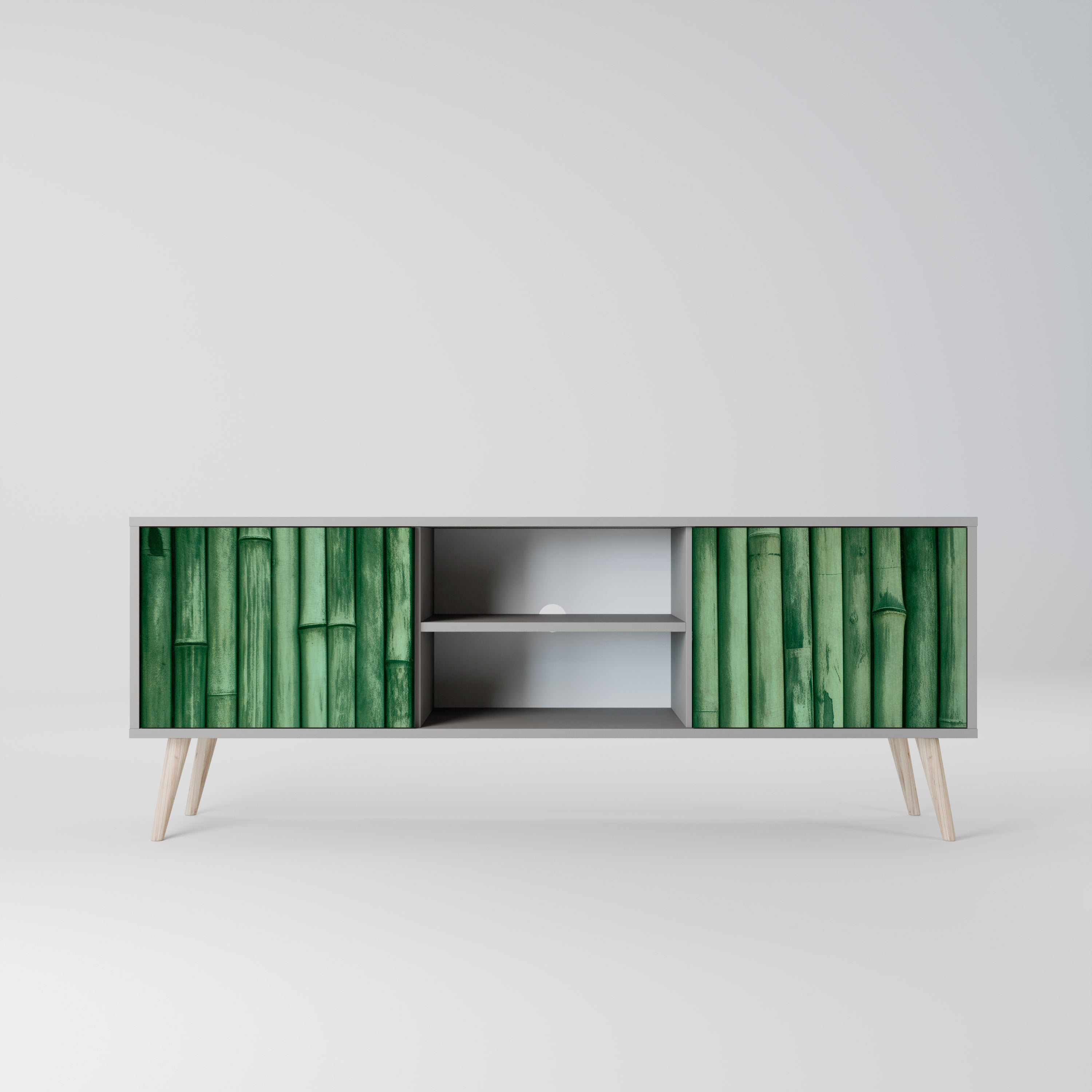 NATURAL GREEN 2-Door TV Stand in Grey Finish