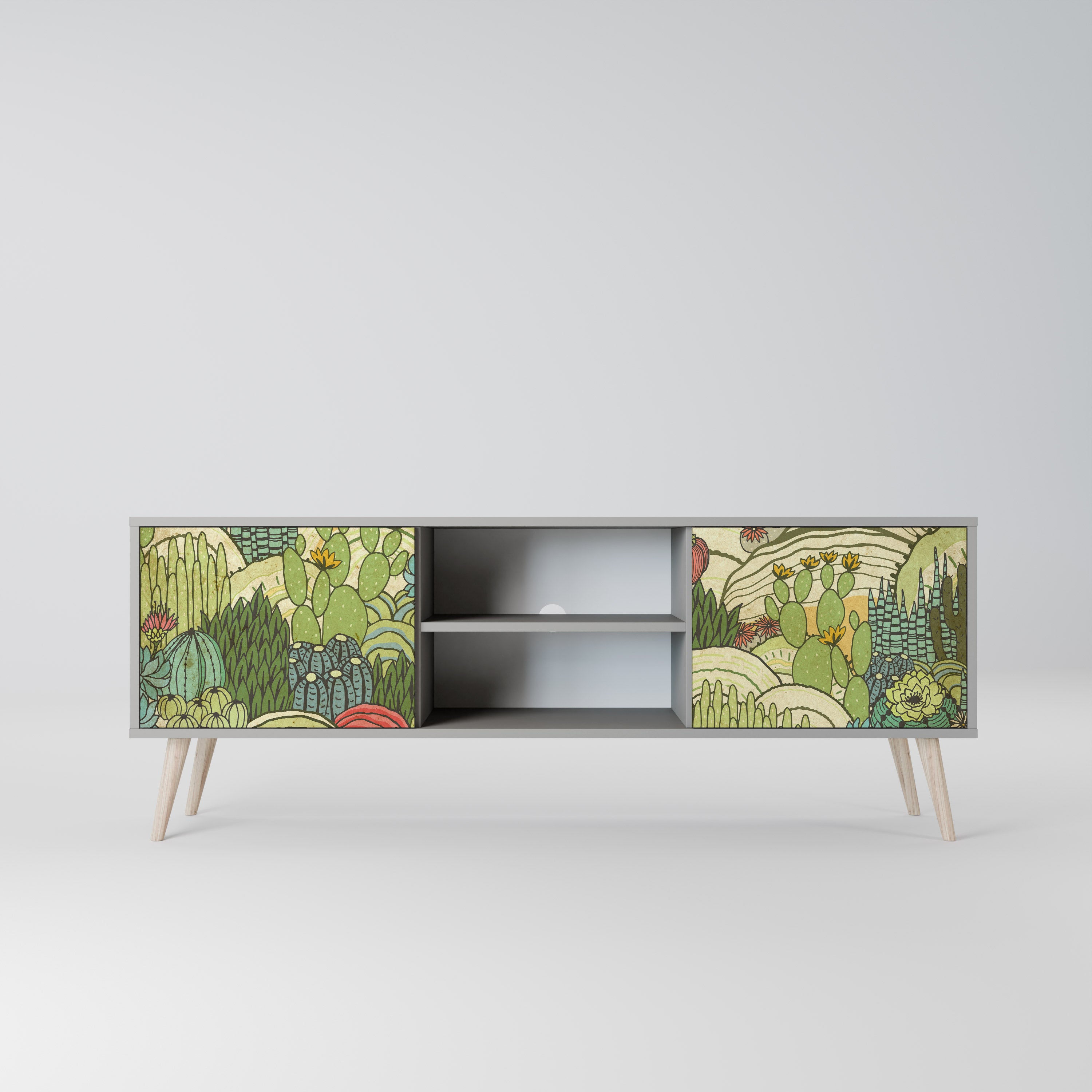 SUCCULENTS KALEIDOSCOPE 2-Door TV Stand in Grey Finish
