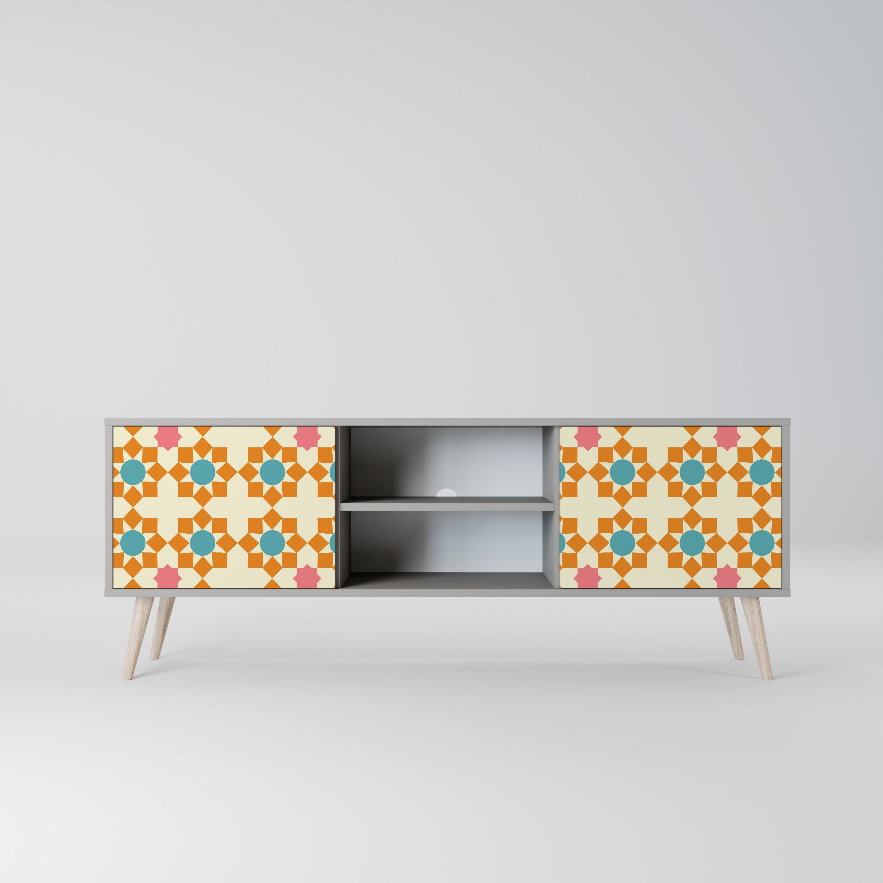 Βάση τηλεόρασης FLORAL DECOR με 2 πόρτες σε γκρι φινίρισμα
