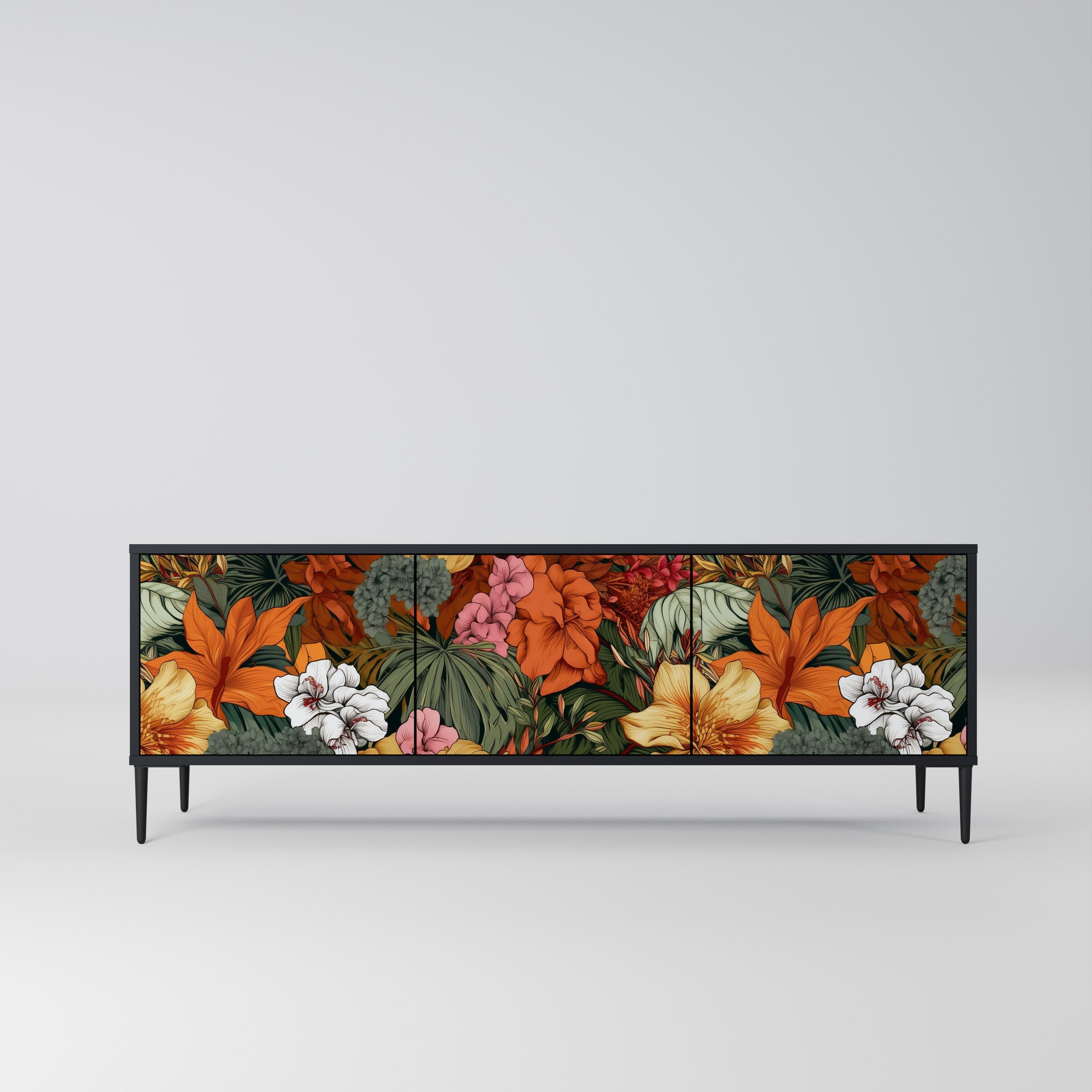 Βάση τηλεόρασης RADIANT FLORA με 3 πόρτες σε μαύρο φινίρισμα