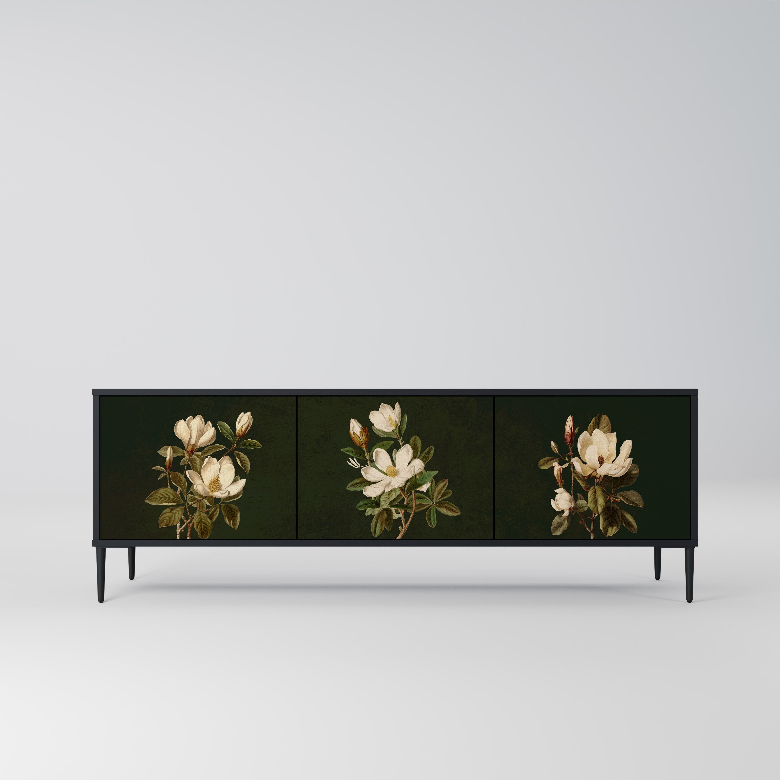 Βάση τηλεόρασης FLORAL NOIR με 3 πόρτες σε μαύρο φινίρισμα