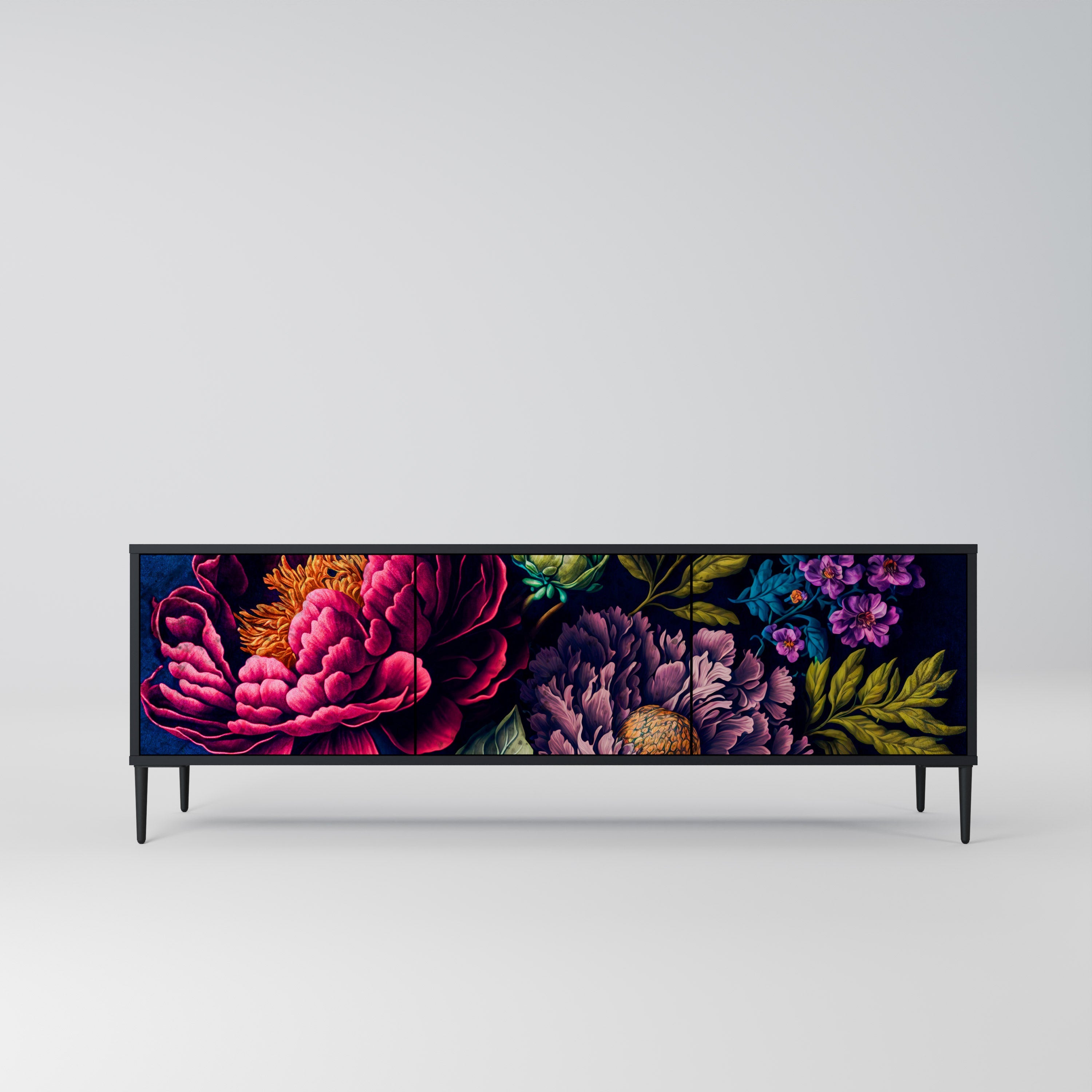Βάση τηλεόρασης BLOOMING ELEGANCE 3 πορτών σε μαύρο φινίρισμα