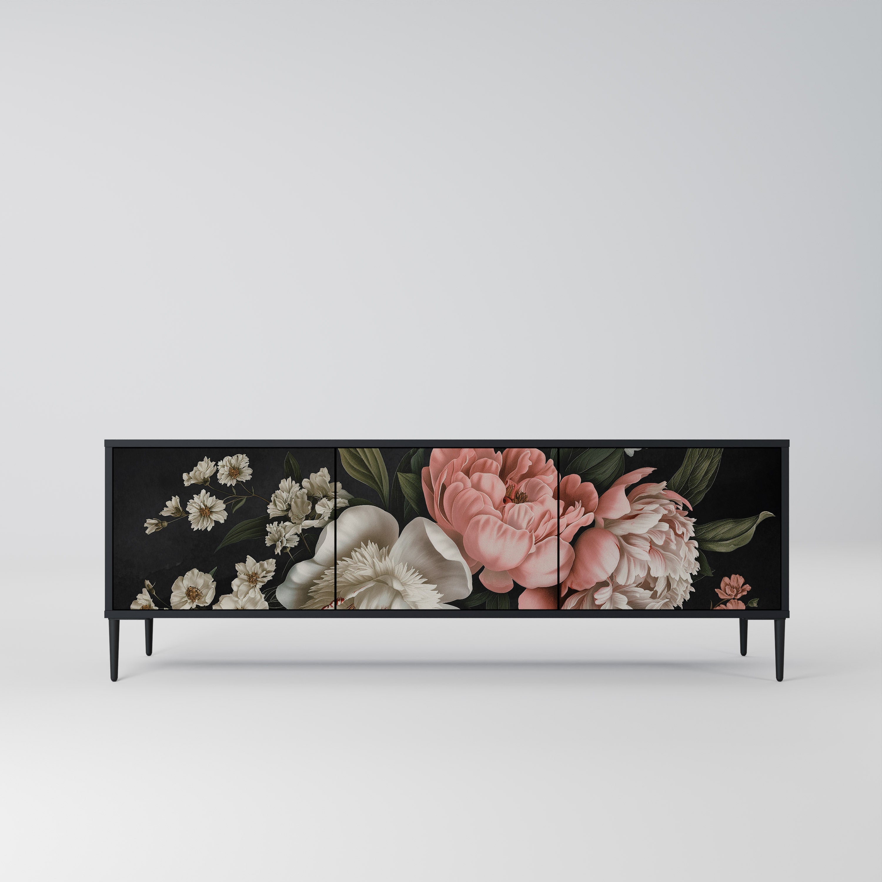 Βάση τηλεόρασης LUSH ELEGANCE με 3 πόρτες σε μαύρο φινίρισμα