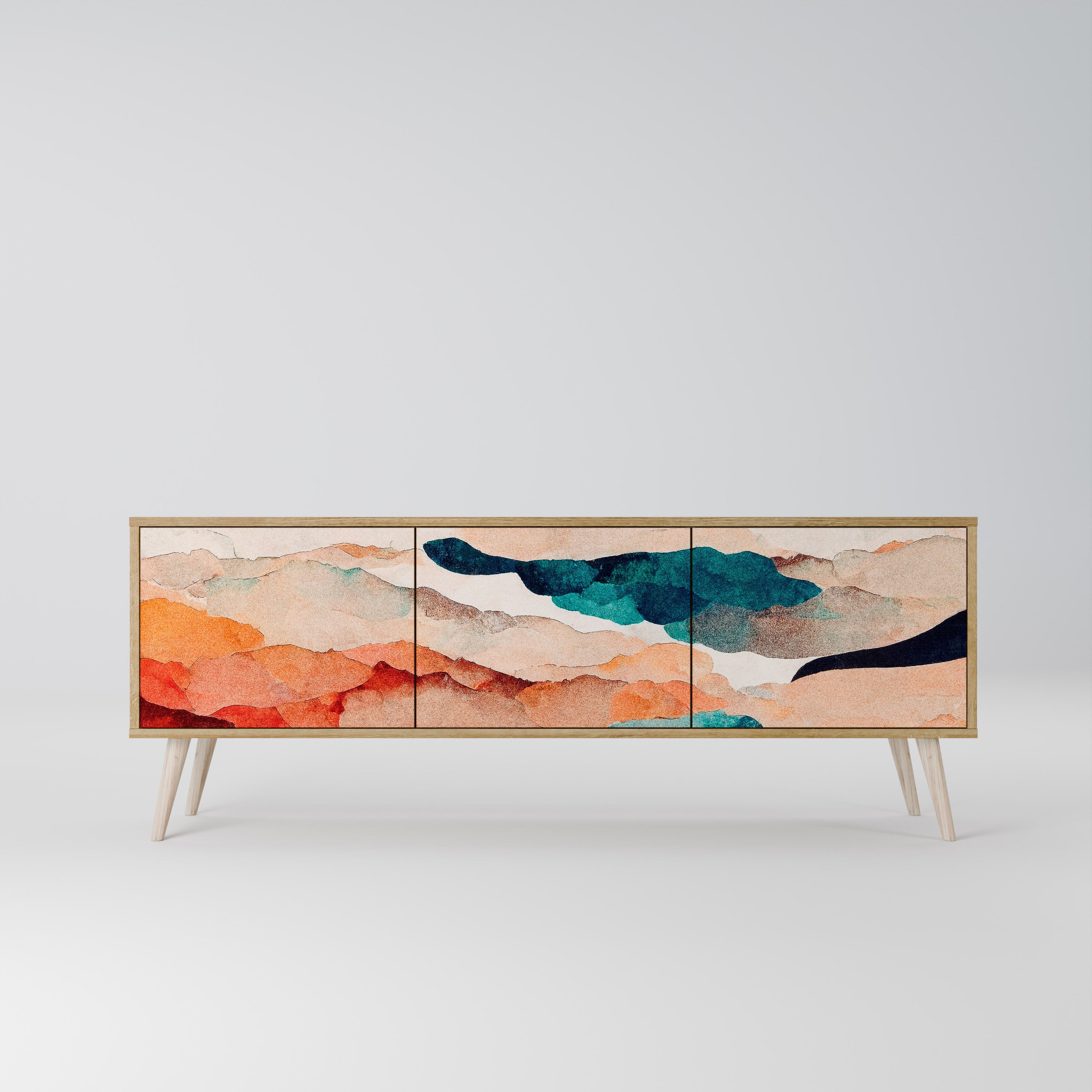 Βάση τηλεόρασης ABSTRACT LANDSCAPE με 3 πόρτες σε εφέ δρυός