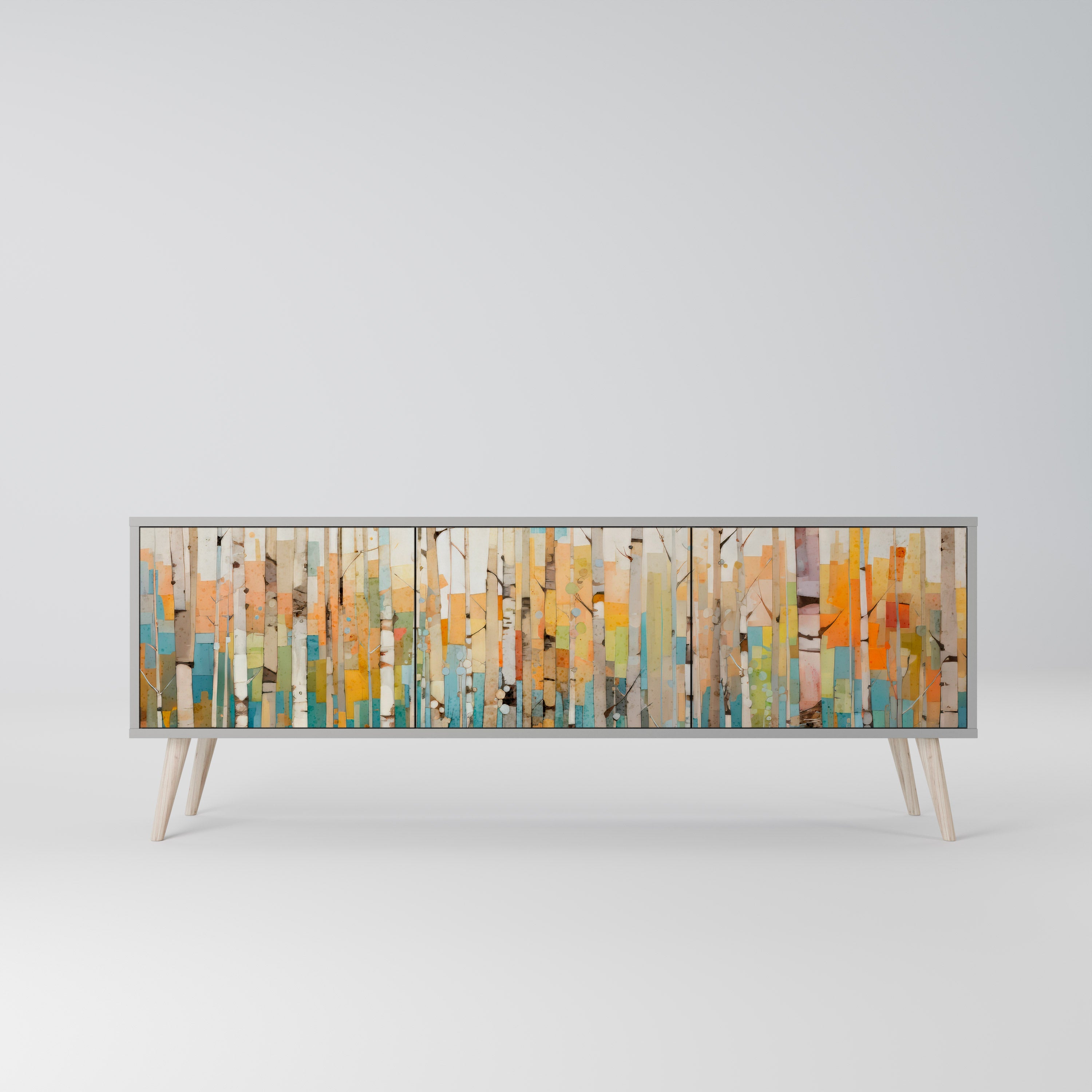 BIRCH KALEIDOSCOPE 3-Door TV Stand in Grey Finish