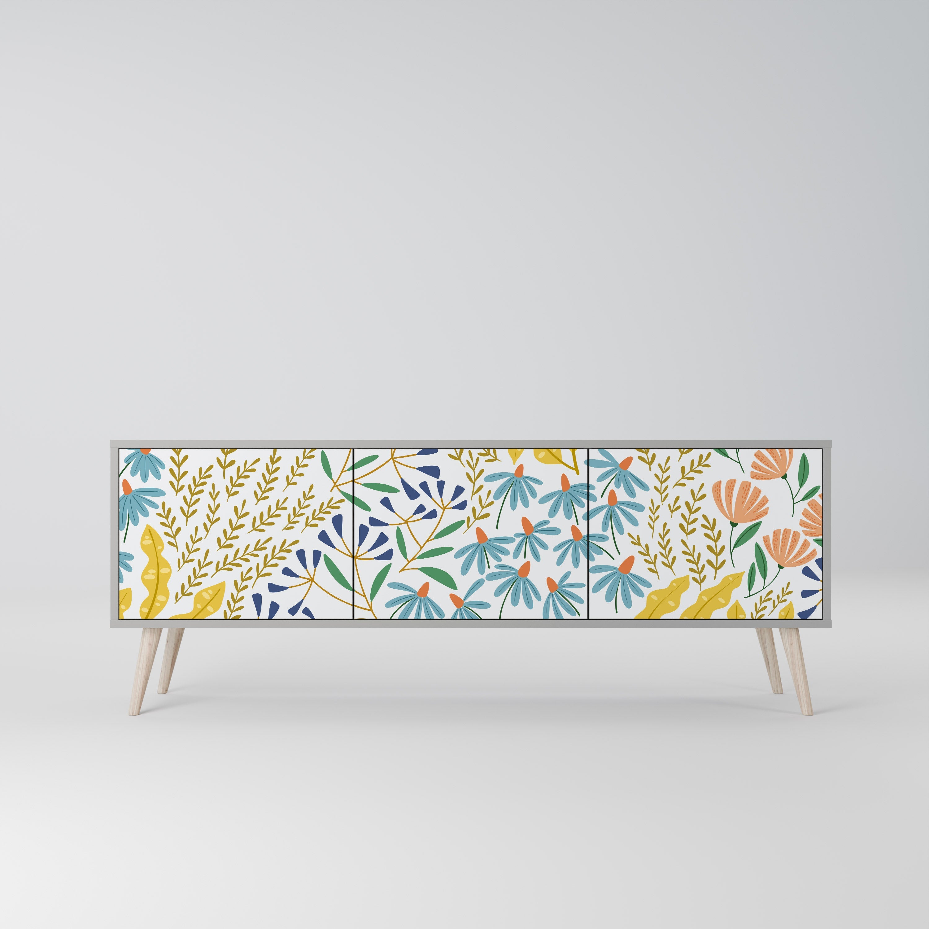 HELLO SPRING 3-Door TV Stand in Grey Finish