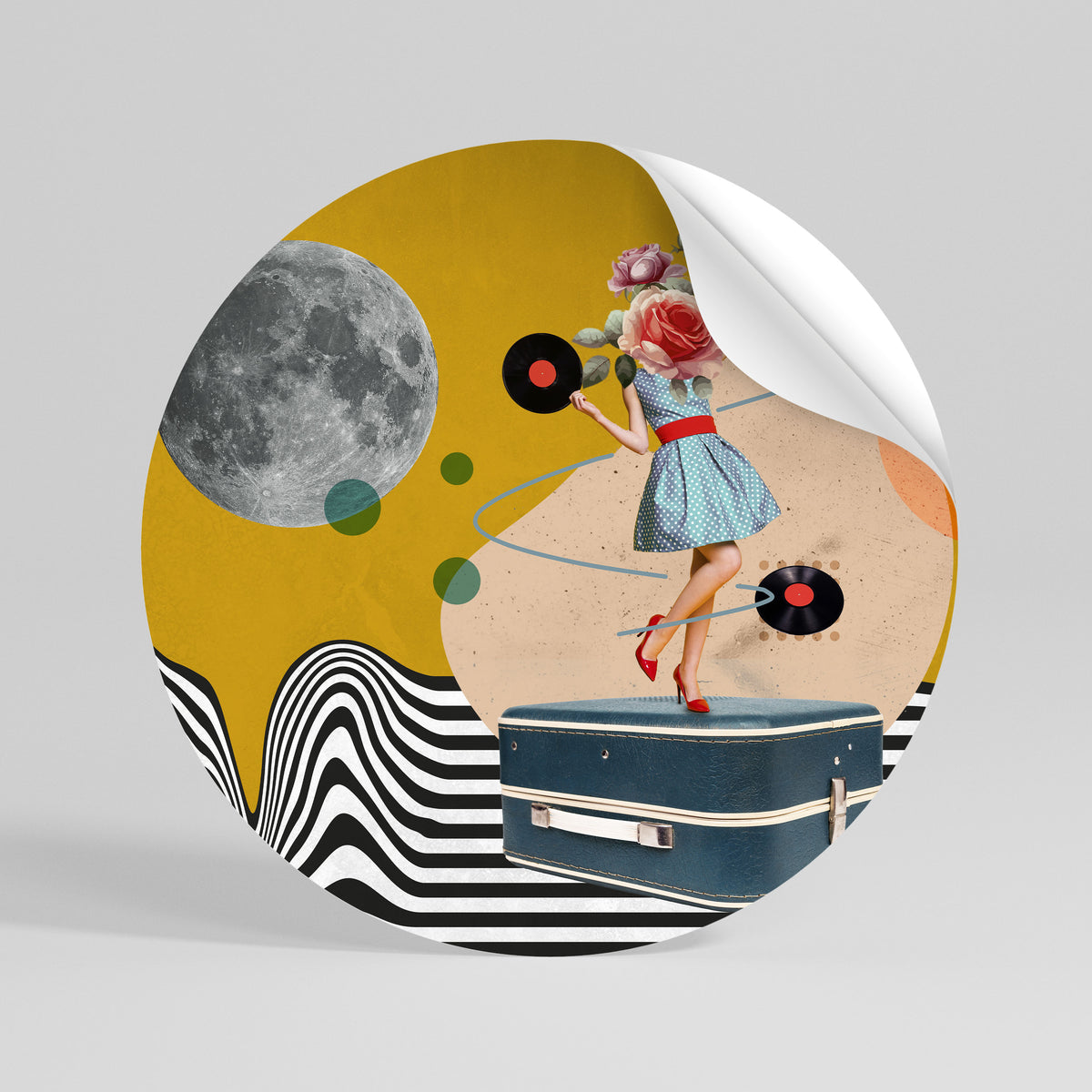 VINYL RETROSPECTION Αυτοκόλλητη Αφίσα στρογγυλή