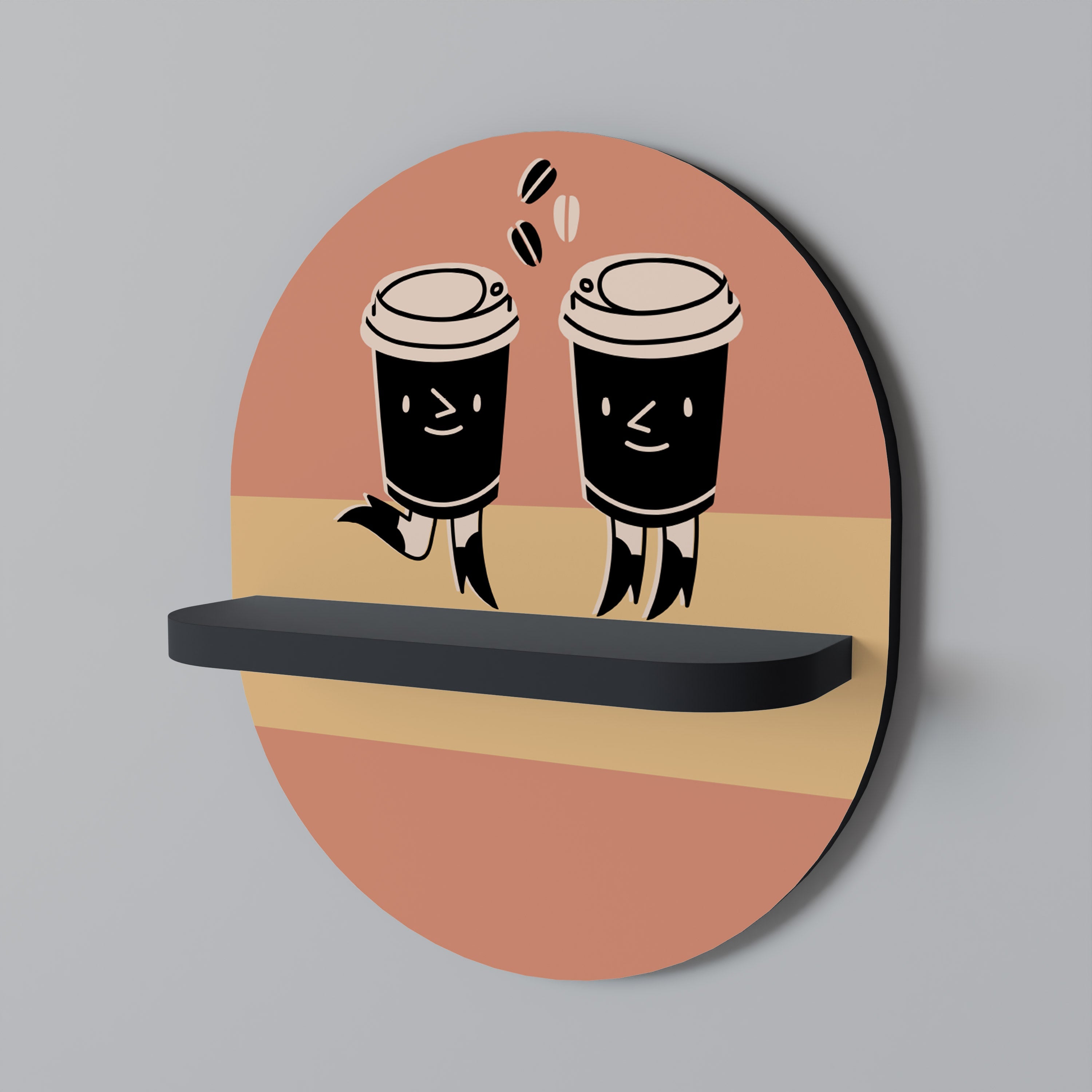 Οβάλ ράφι JOYFUL COFFEE σε μαύρο φινίρισμα