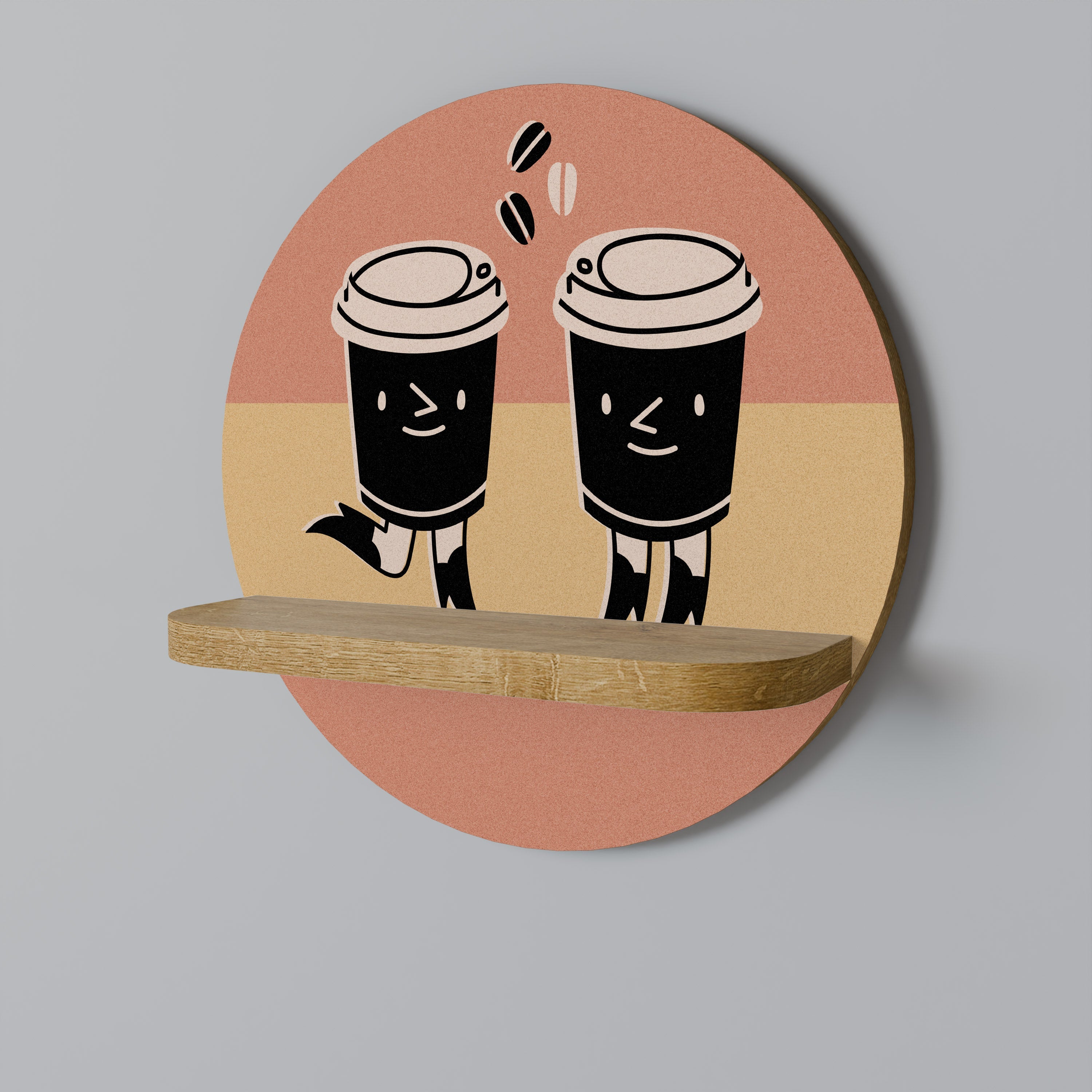 JOYFUL COFFEE Στρογγυλό Ράφι Art σε Δρύινο Στυλ