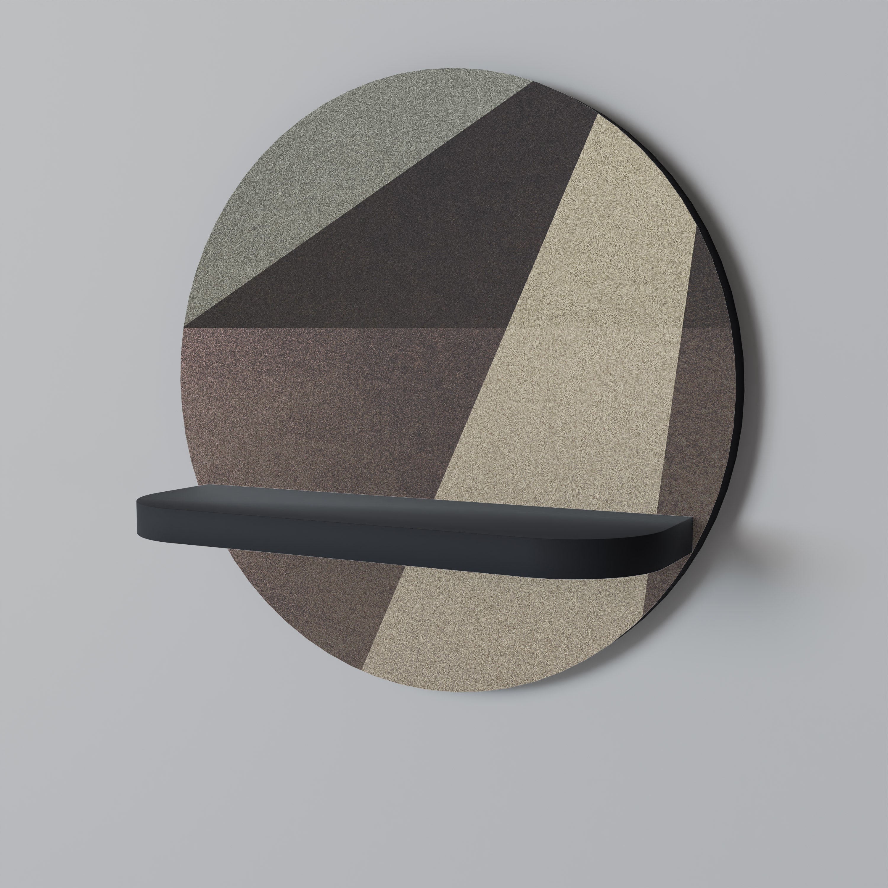 BEIGE GEOMETRY Round Art Shelf In Black Finish
