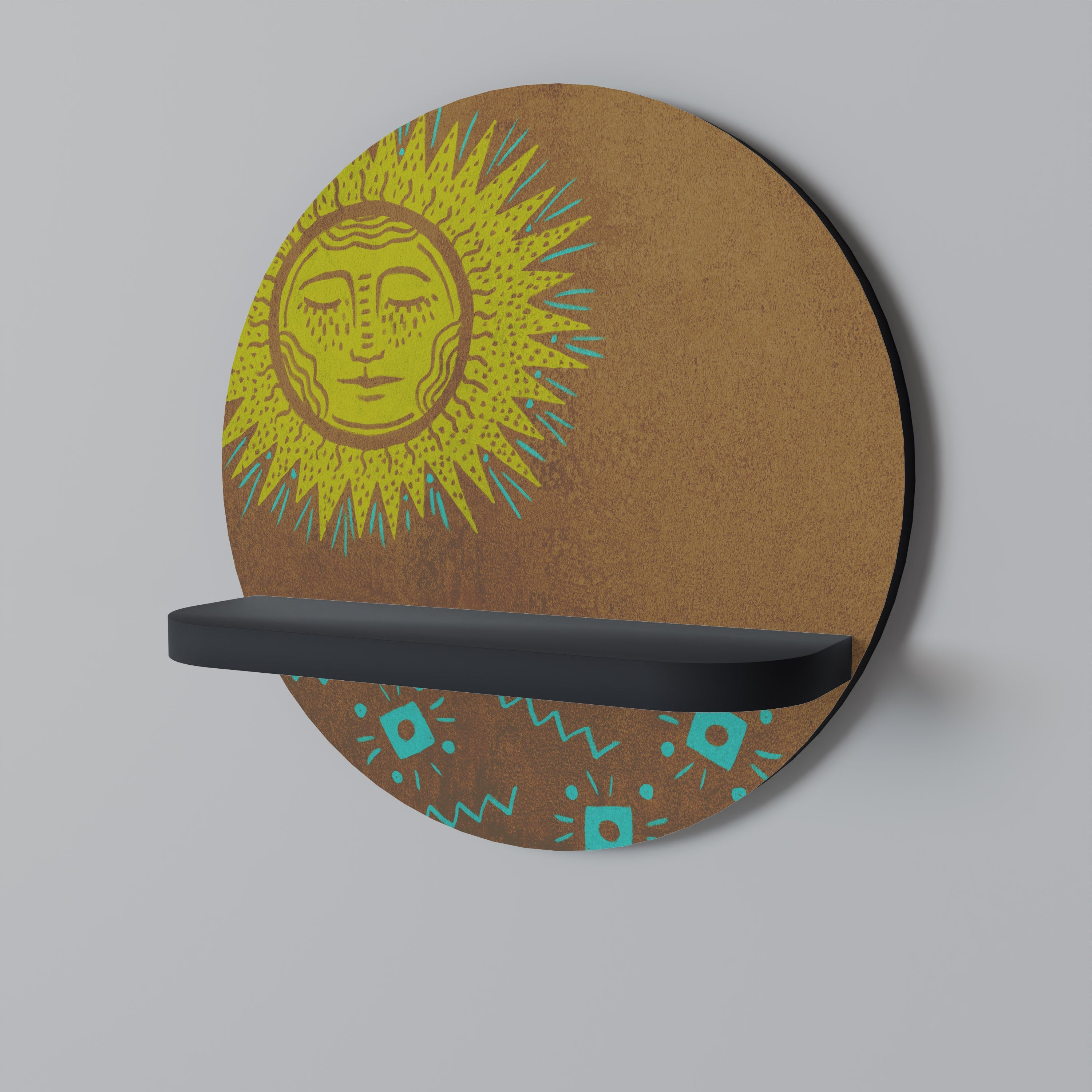 SUNSHINE PRAISE Round Art Shelf In Black Finish