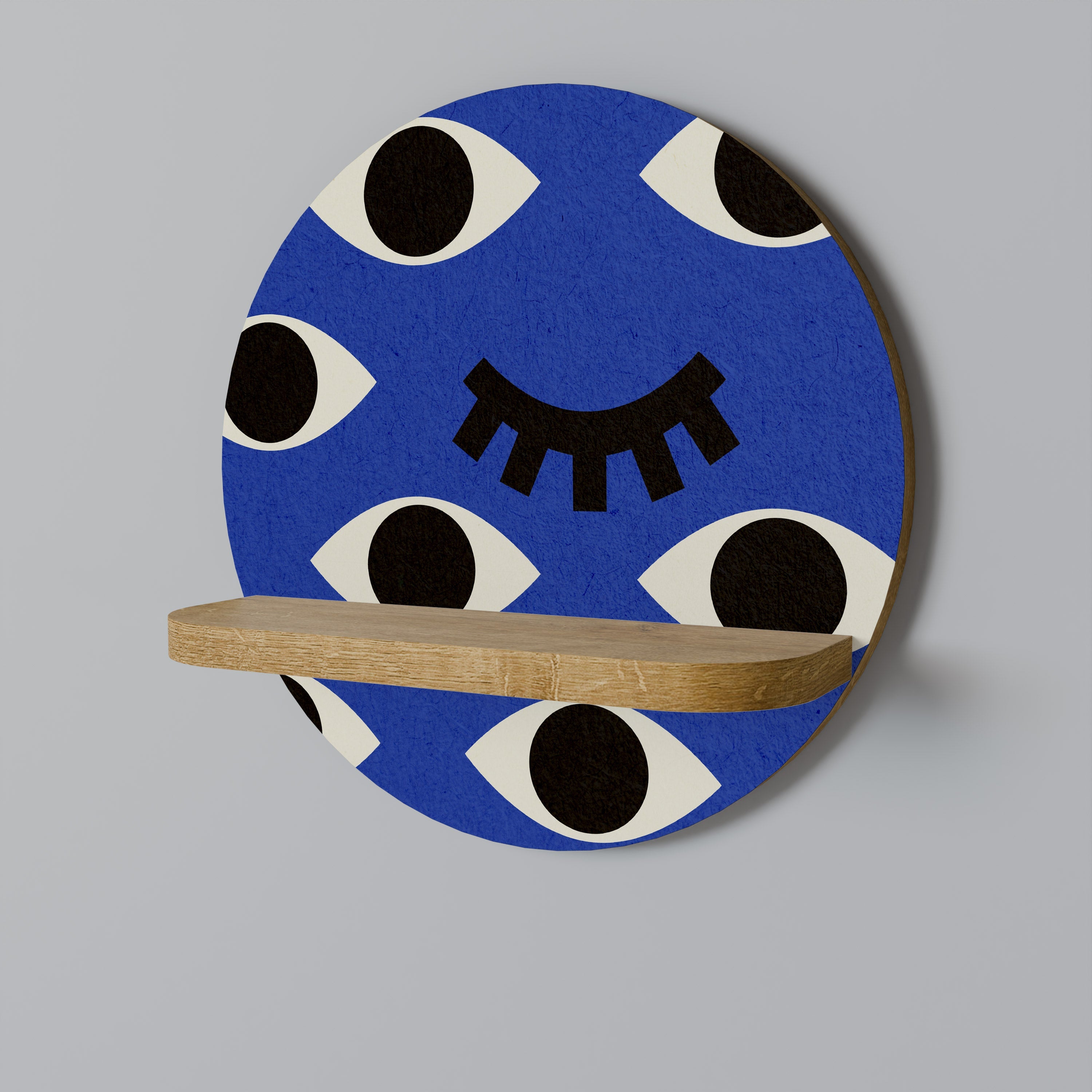 GEOMETRIC EYES Round Art Shelf In Oak Effect