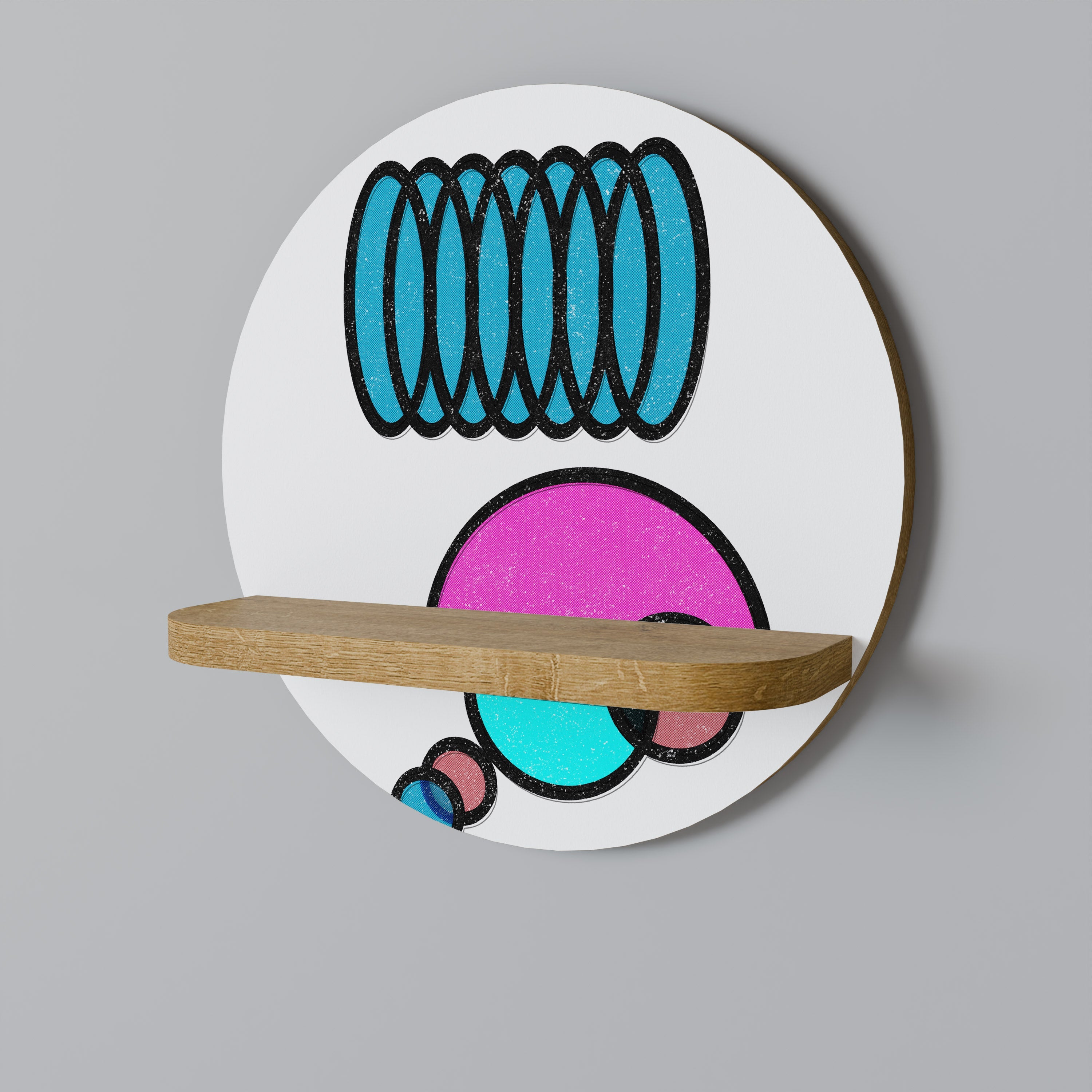 GEOMETRIC RHAPSODY Round Art Shelf In Oak Effect