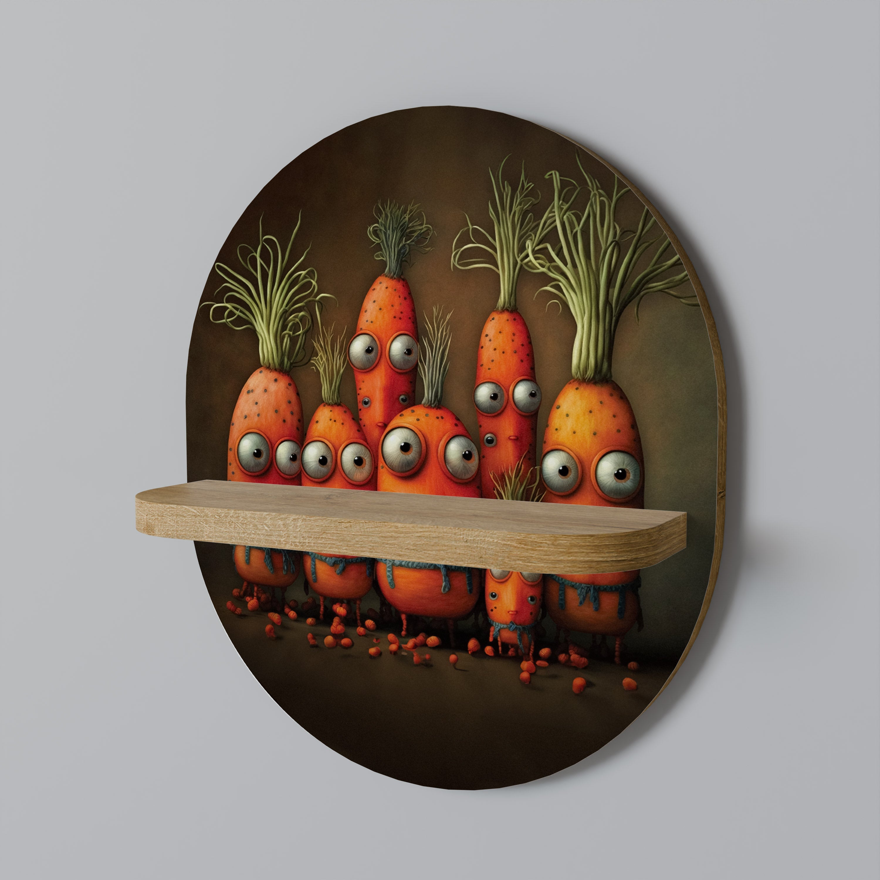 CUTE OR SCARY Oval Art Shelf In Oak Effect