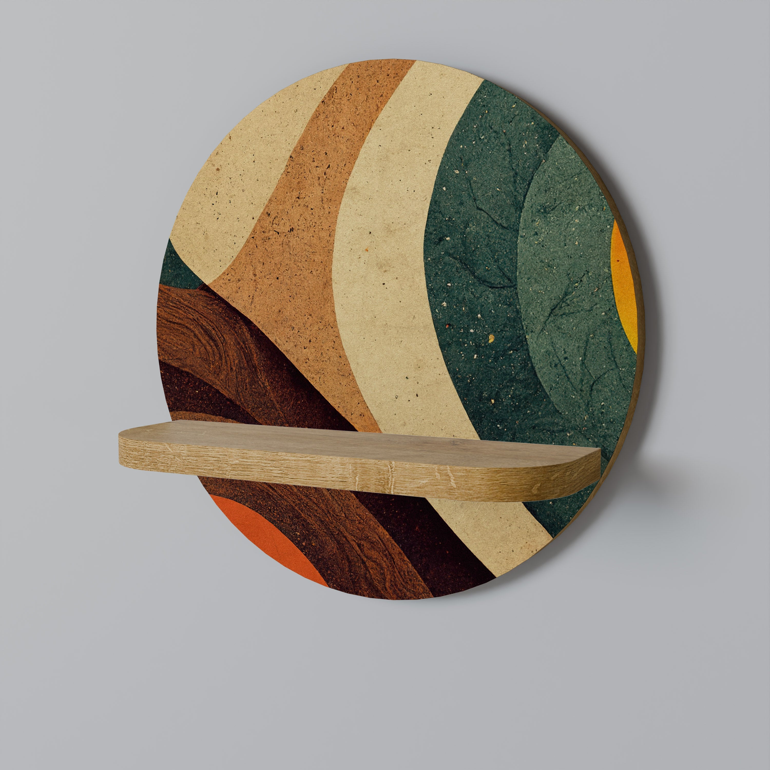 COLORFUL STRANDS Round Art Shelf In Oak Effect