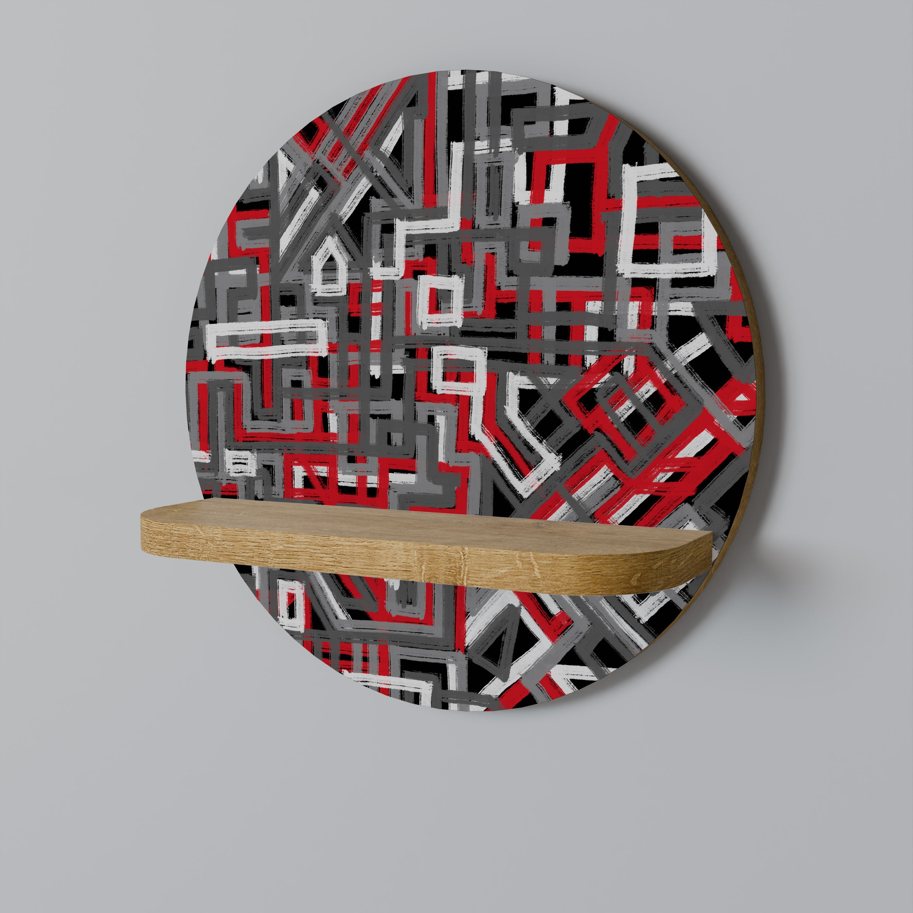 BROKEN LINES Round Art Shelf In Oak Effect