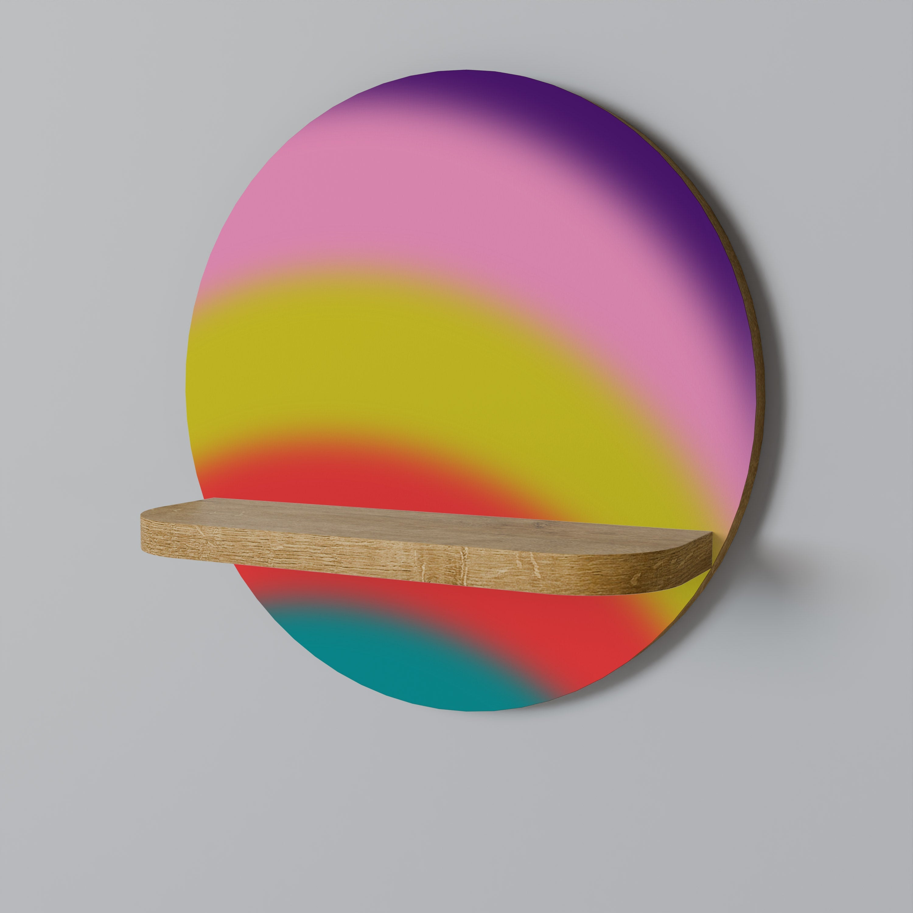 RAINBOW TIME Round Art Shelf In Oak Effect