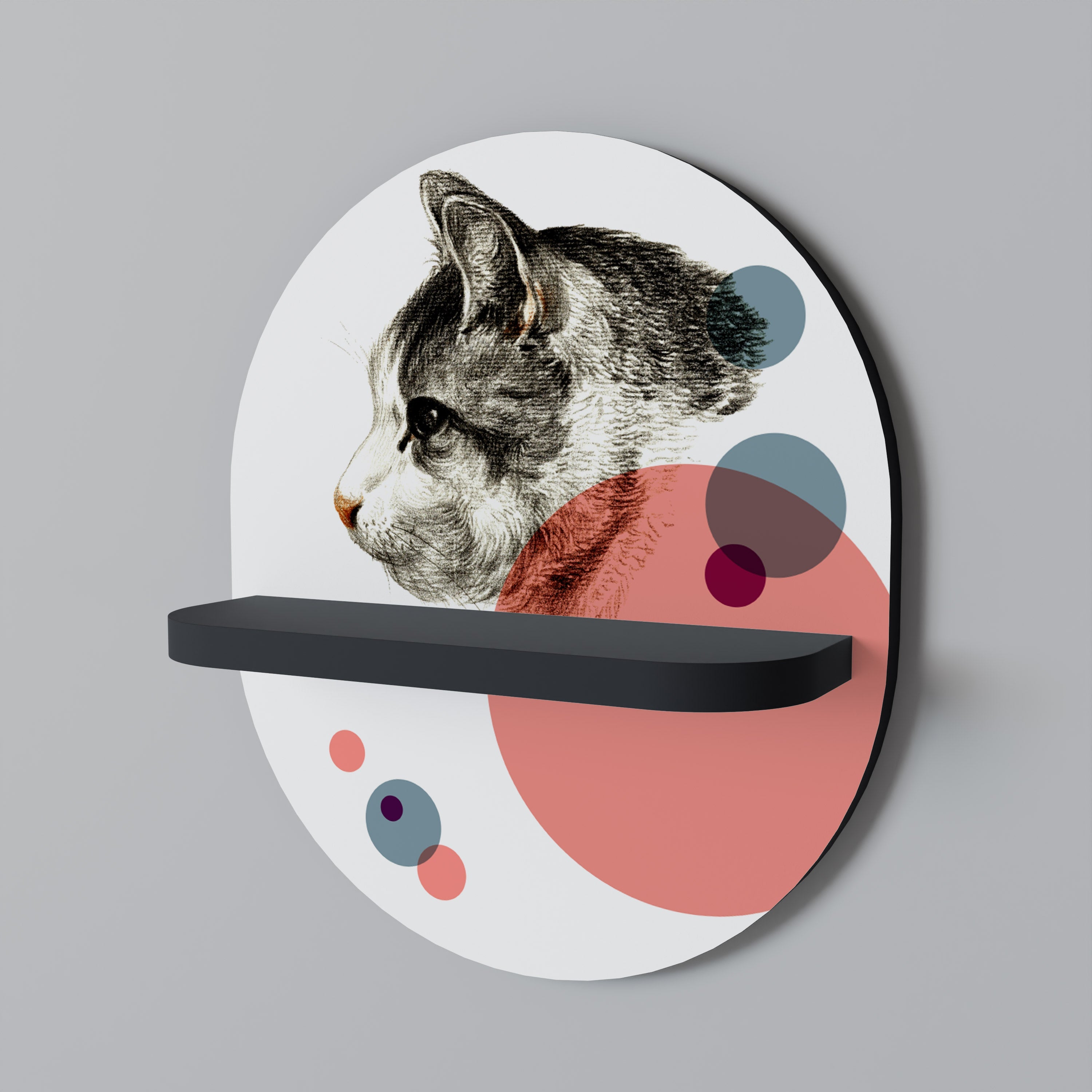 Οβάλ Ράφι Τέχνης BUBBLE CAT SKETCH σε Μαύρο Φινίρισμα