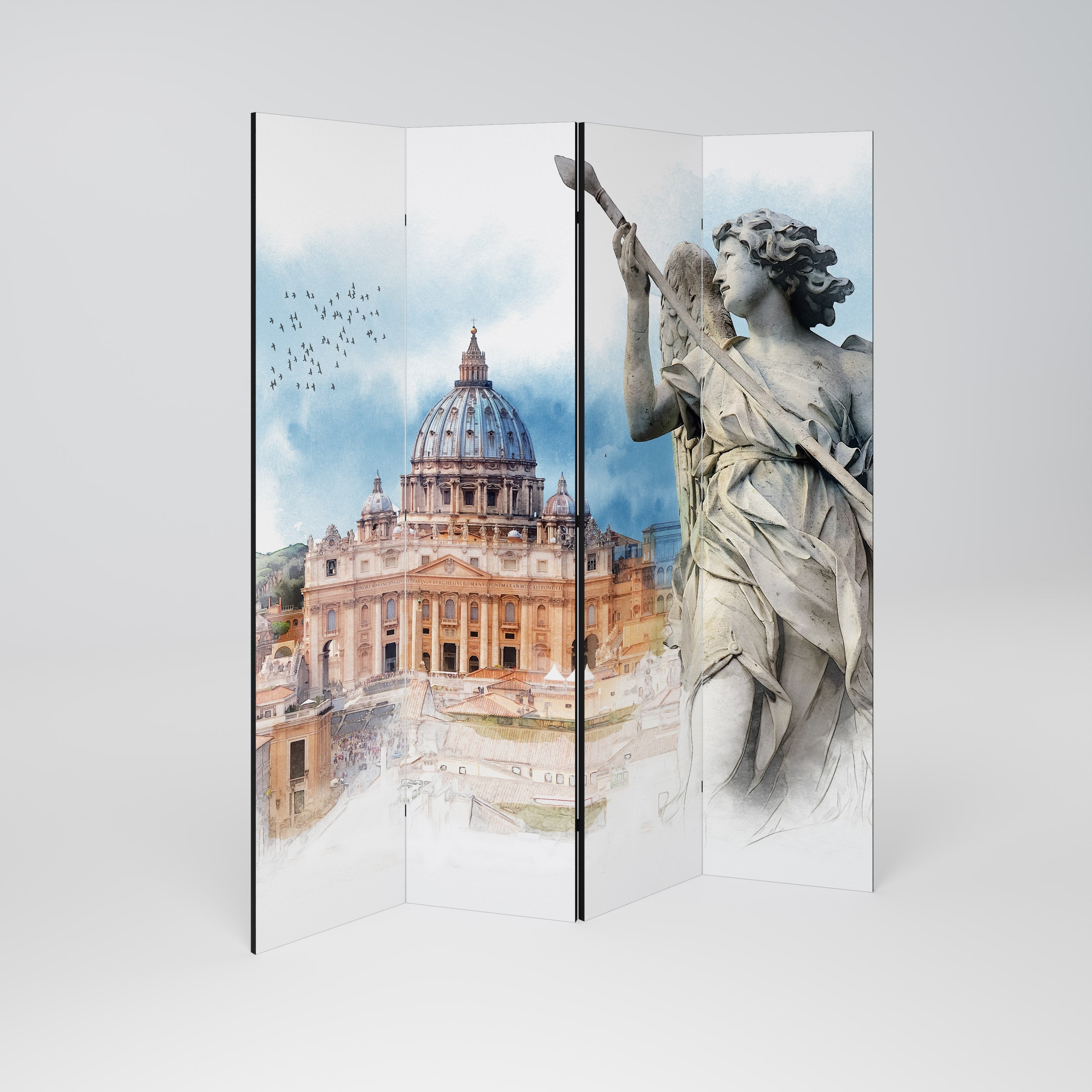 MYSTICAL CITYSCAPE RELIC Decorative 4-Panel Room Divider