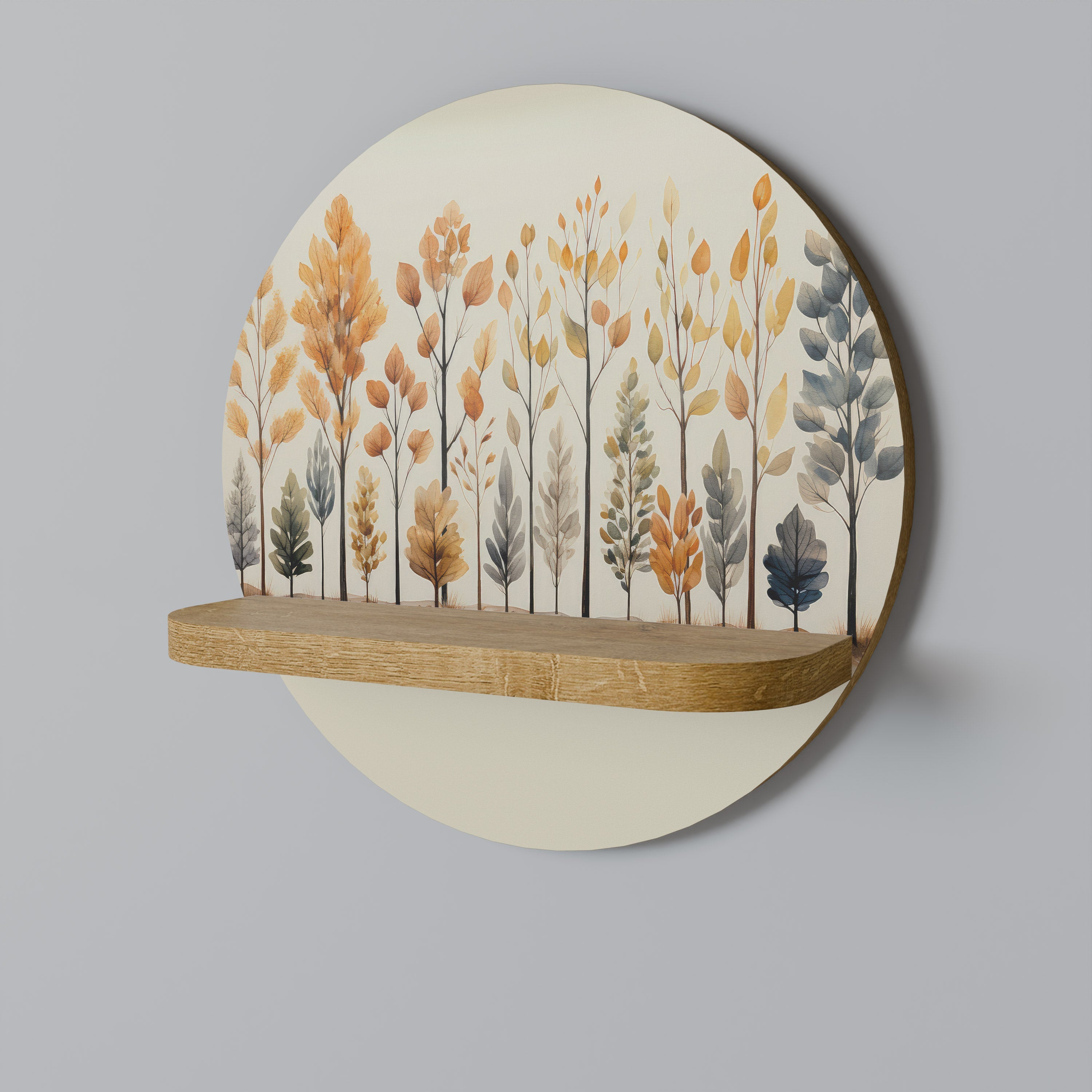AUTUMN FOREST Round Art Shelf In Oak Effect