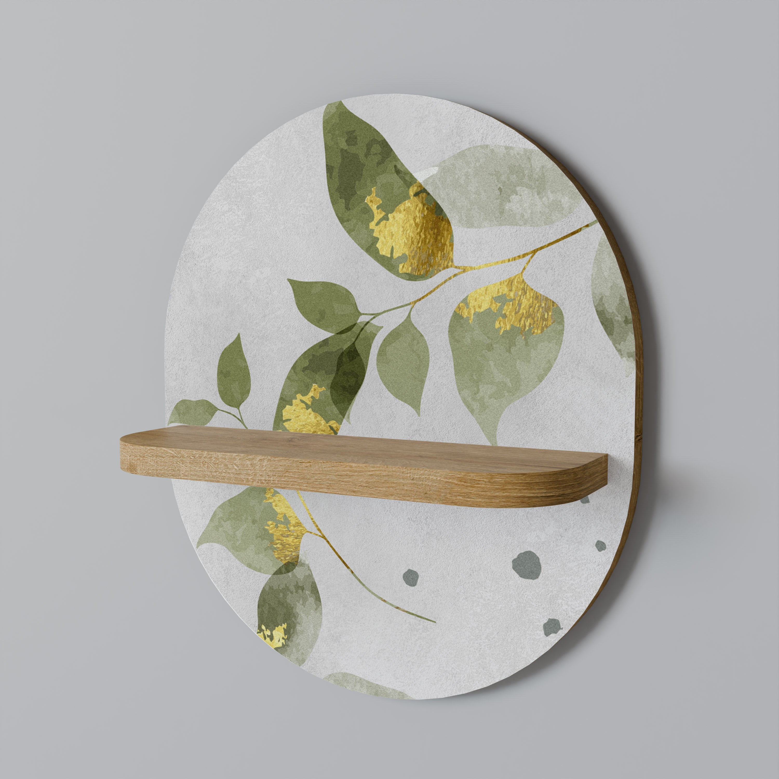 ELEGANT BOTANICS Οβάλ Ράφι Τέχνης σε Φόντο Δρυός