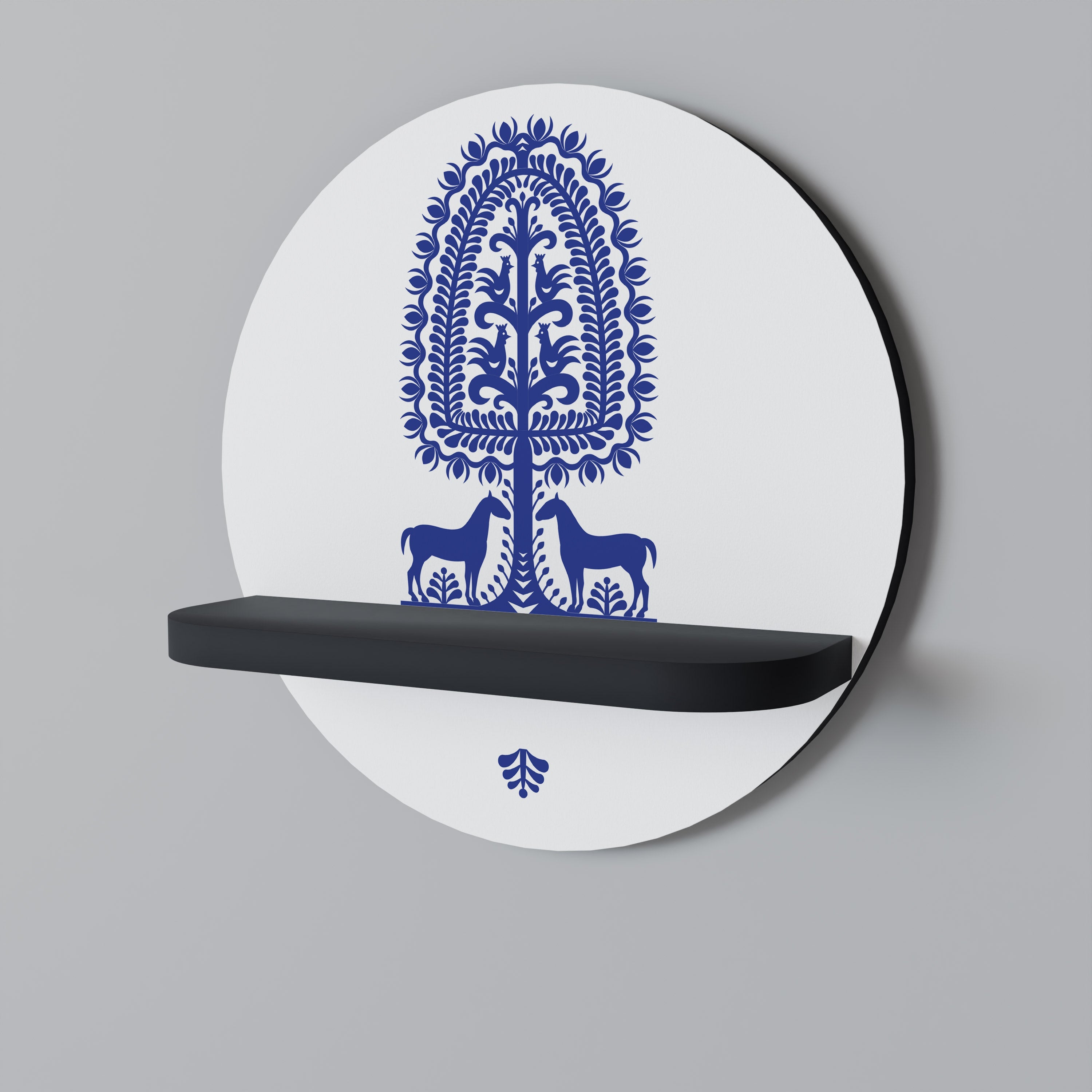 Στρογγυλό ράφι τέχνης POLISH FOLK ART σε μαύρο φινίρισμα