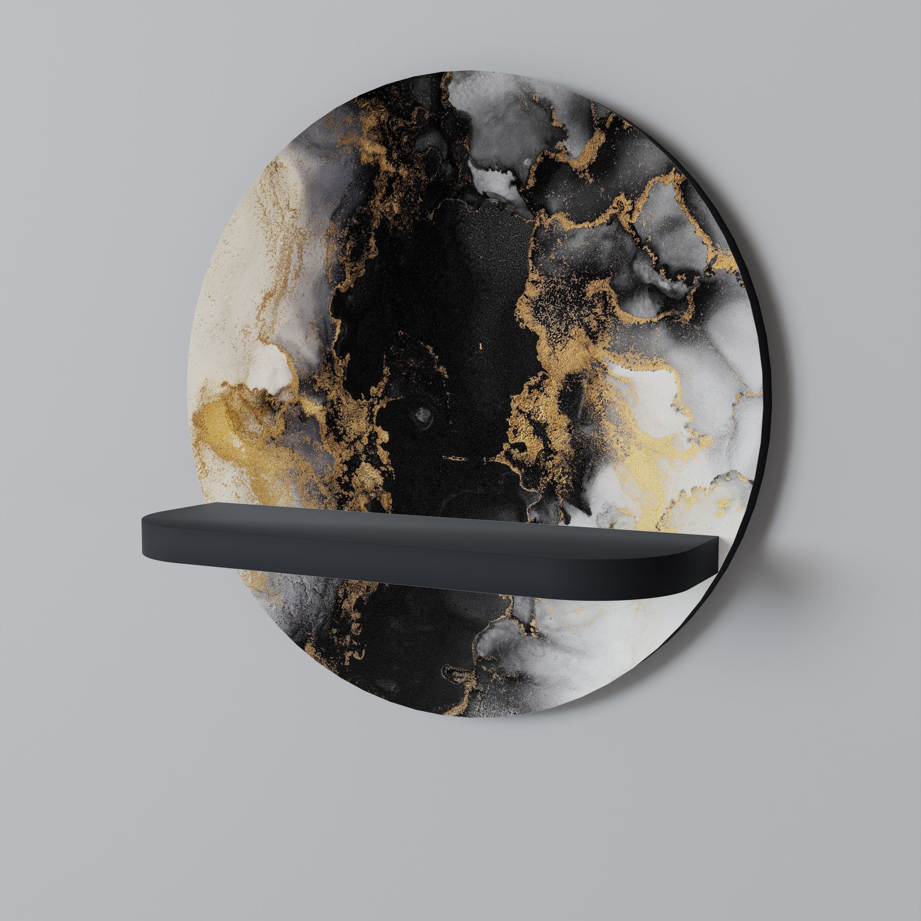 Στρογγυλό ράφι τέχνης MARBLE OF TOMMORROW σε μαύρο φινίρισμα