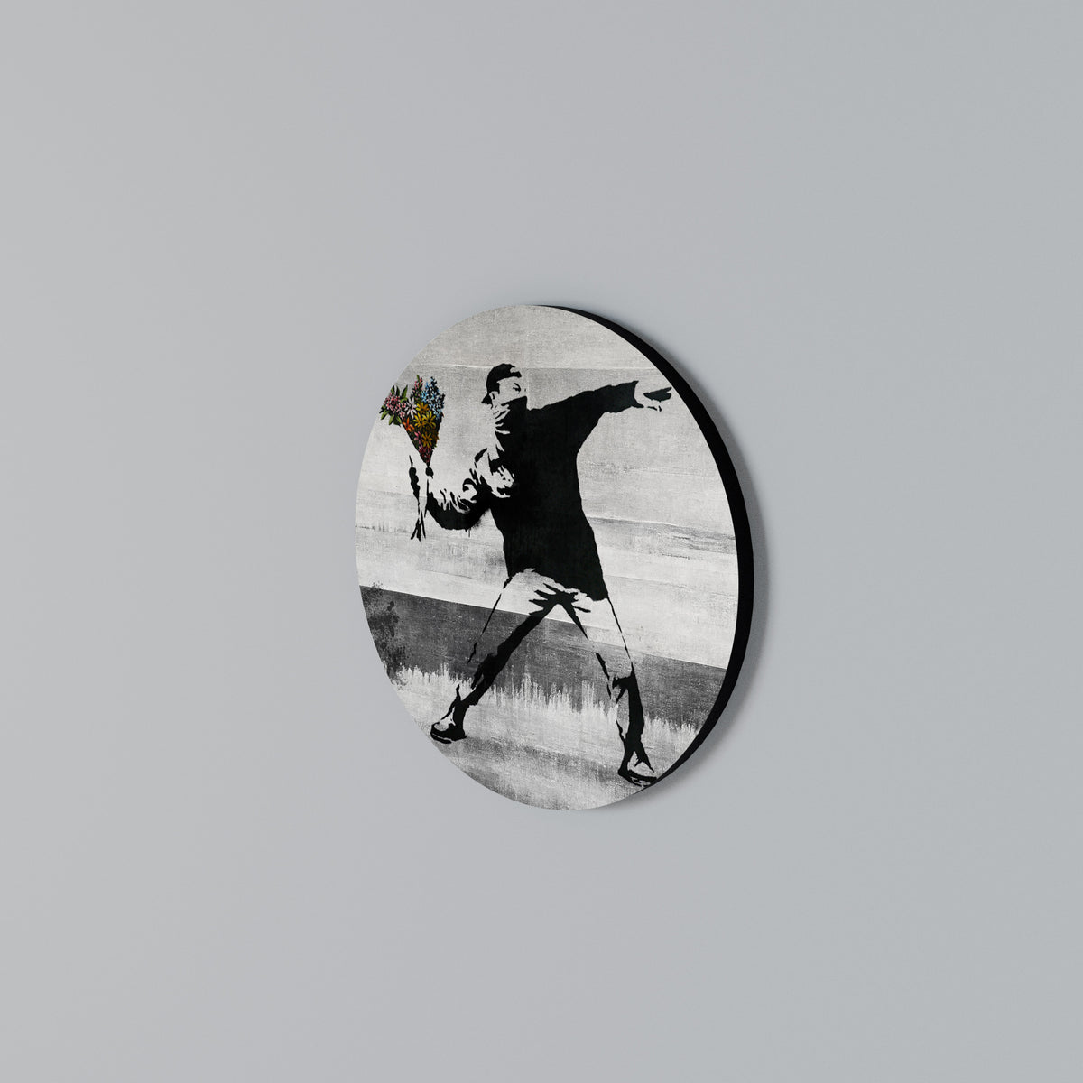FLOWER BOMBER (BANKSY) Στρογγυλός πίνακας ζωγραφικής