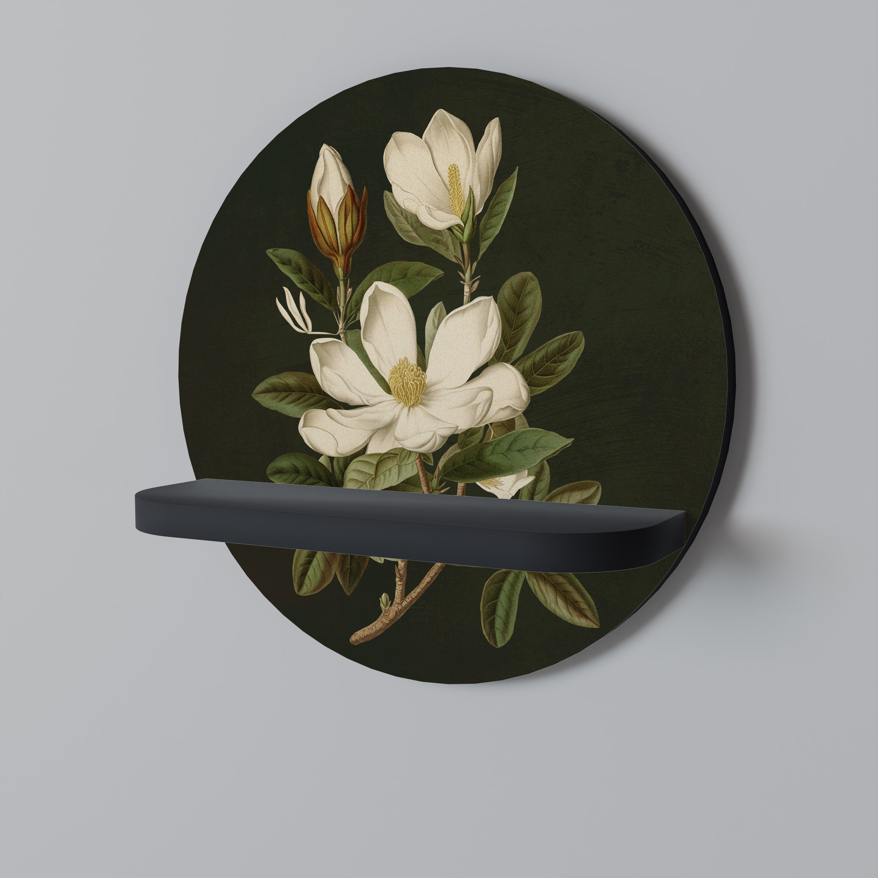 Στρογγυλό ράφι τέχνης FLORAL NOIR σε μαύρο φινίρισμα