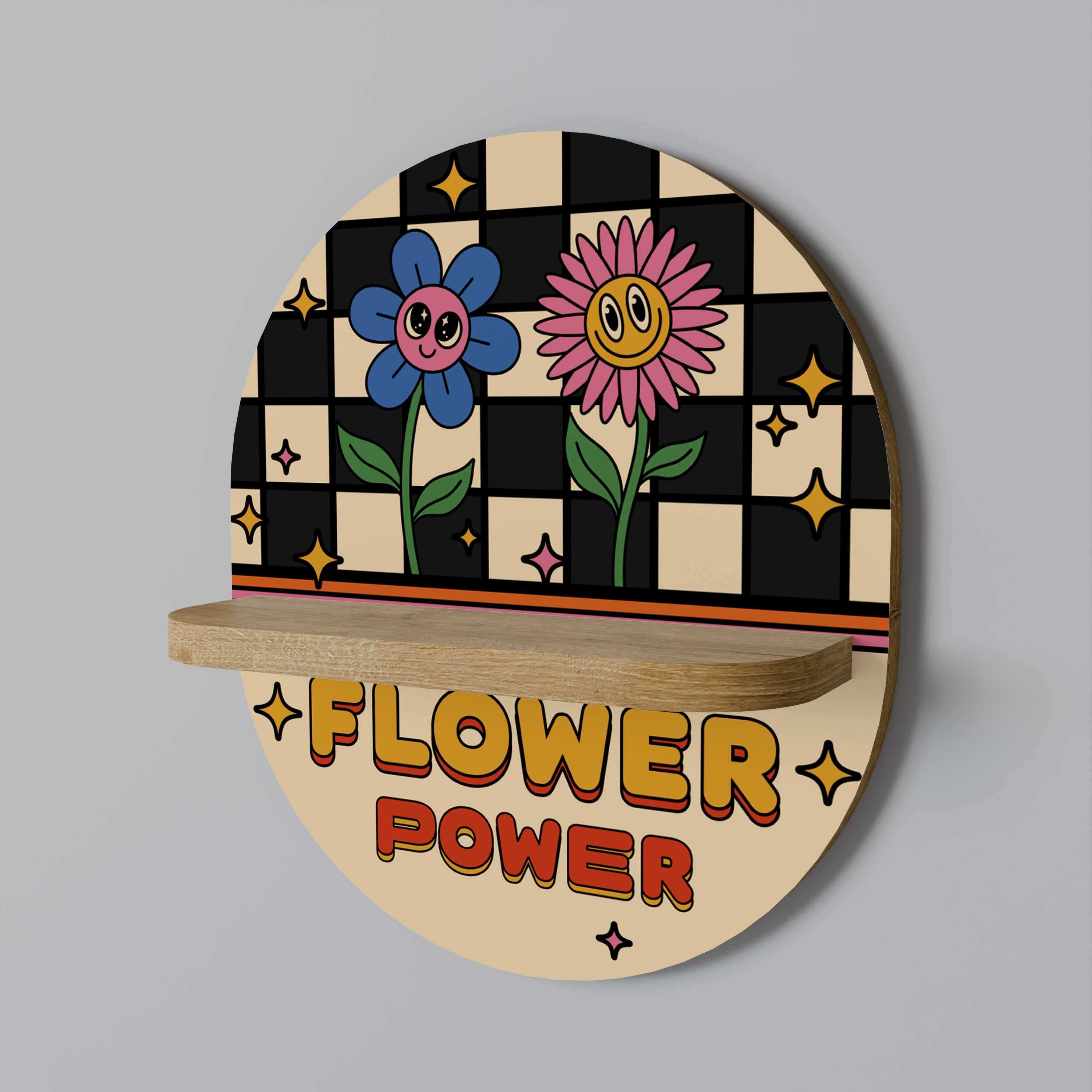 Οβάλ Ράφι FLOWER POWER σε Στυλ Δρυός