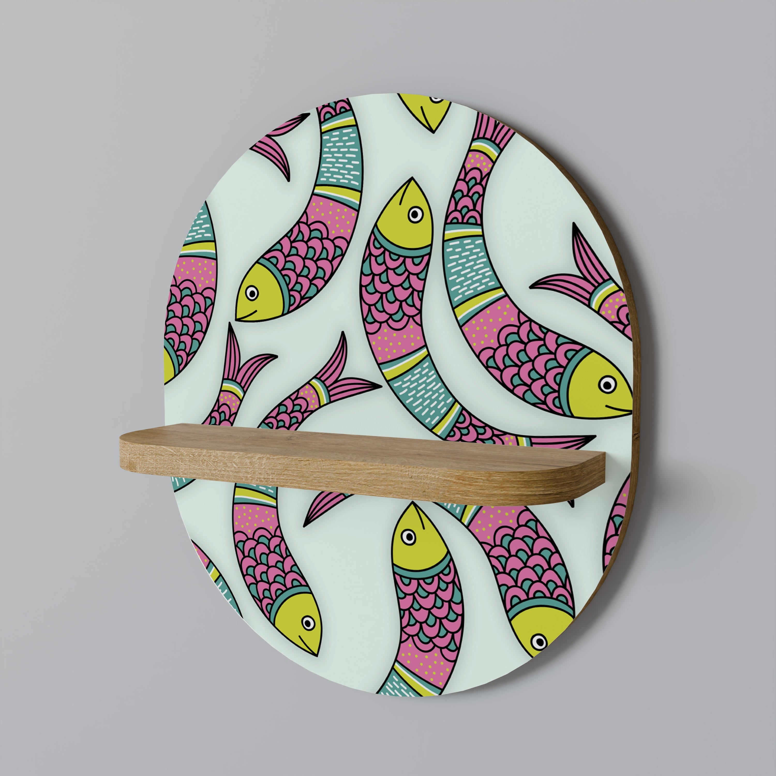 INDIAN FISH Οβάλ Ράφι Τέχνης σε Στυλ Δρυός