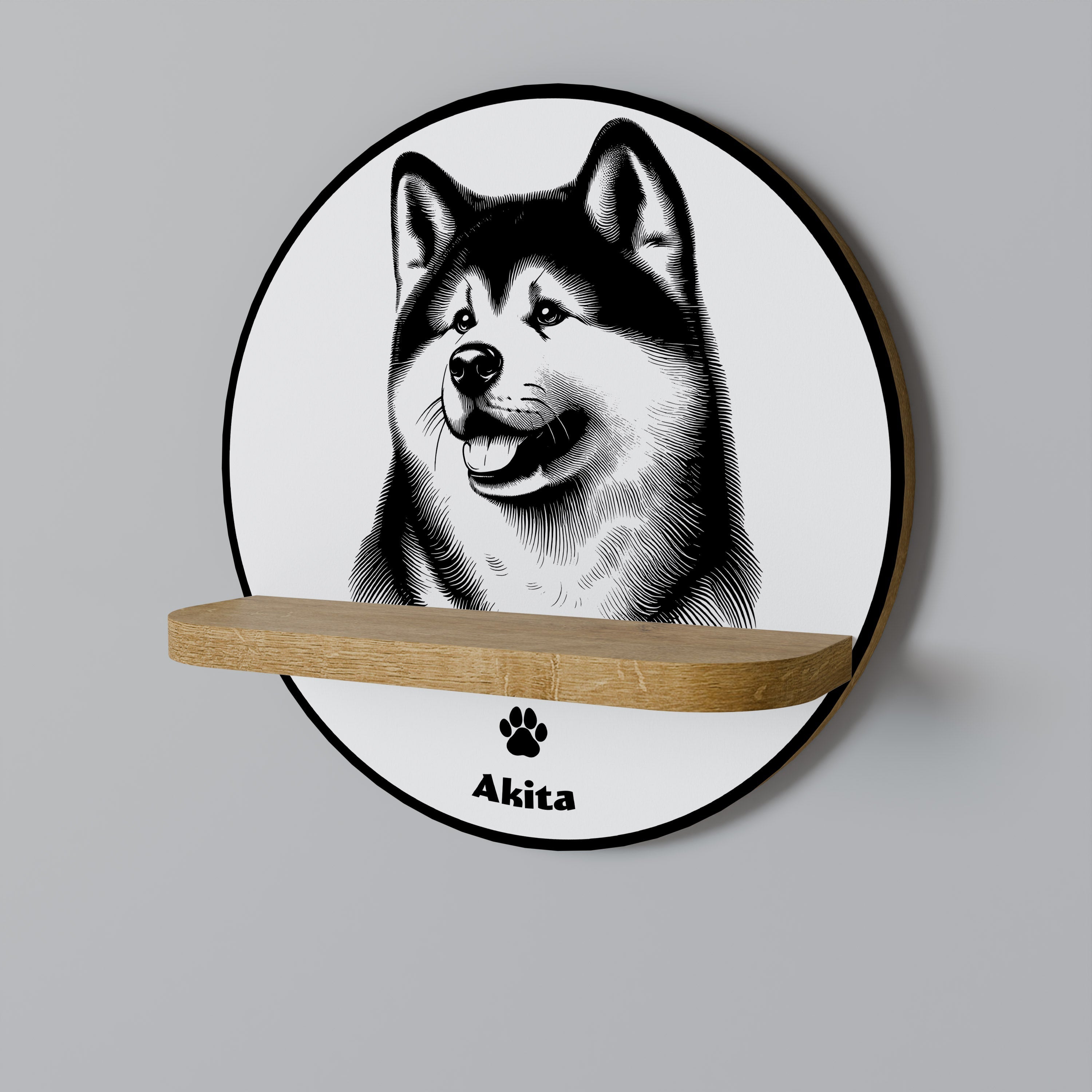 Στρογγυλό ράφι AKITA DOG σε στιλ δρυός