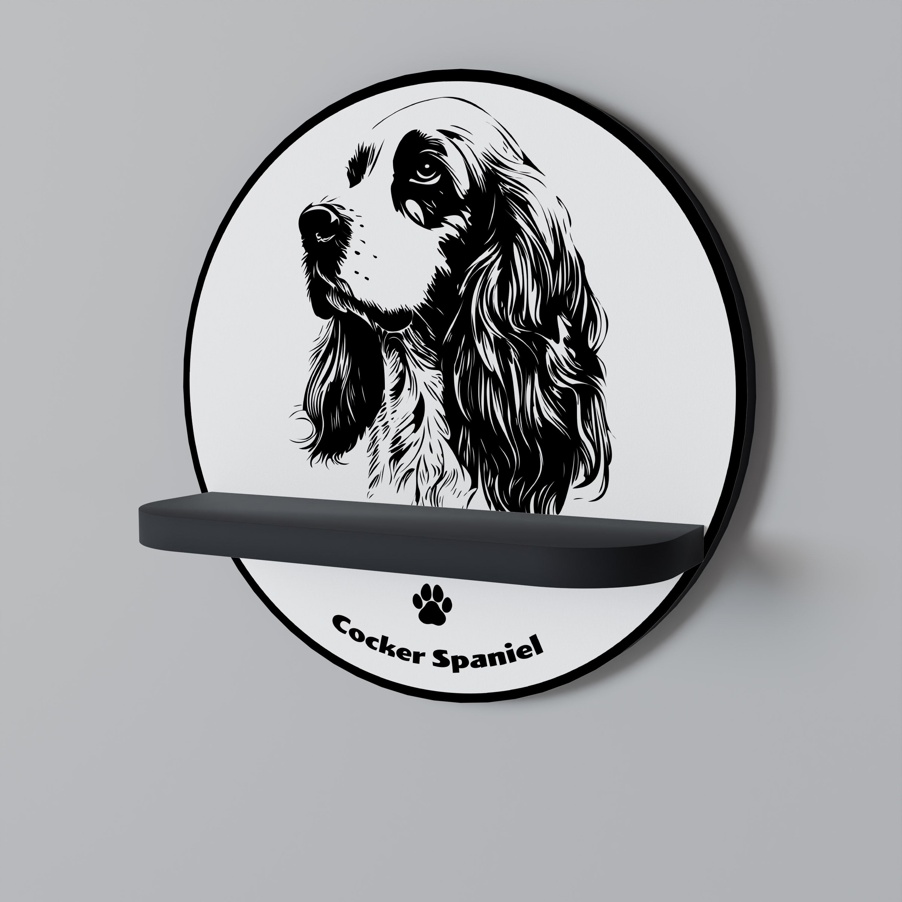 Στρογγυλό ράφι τέχνης ENGLISH COCKER SPANIEL σε μαύρο φινίρισμα