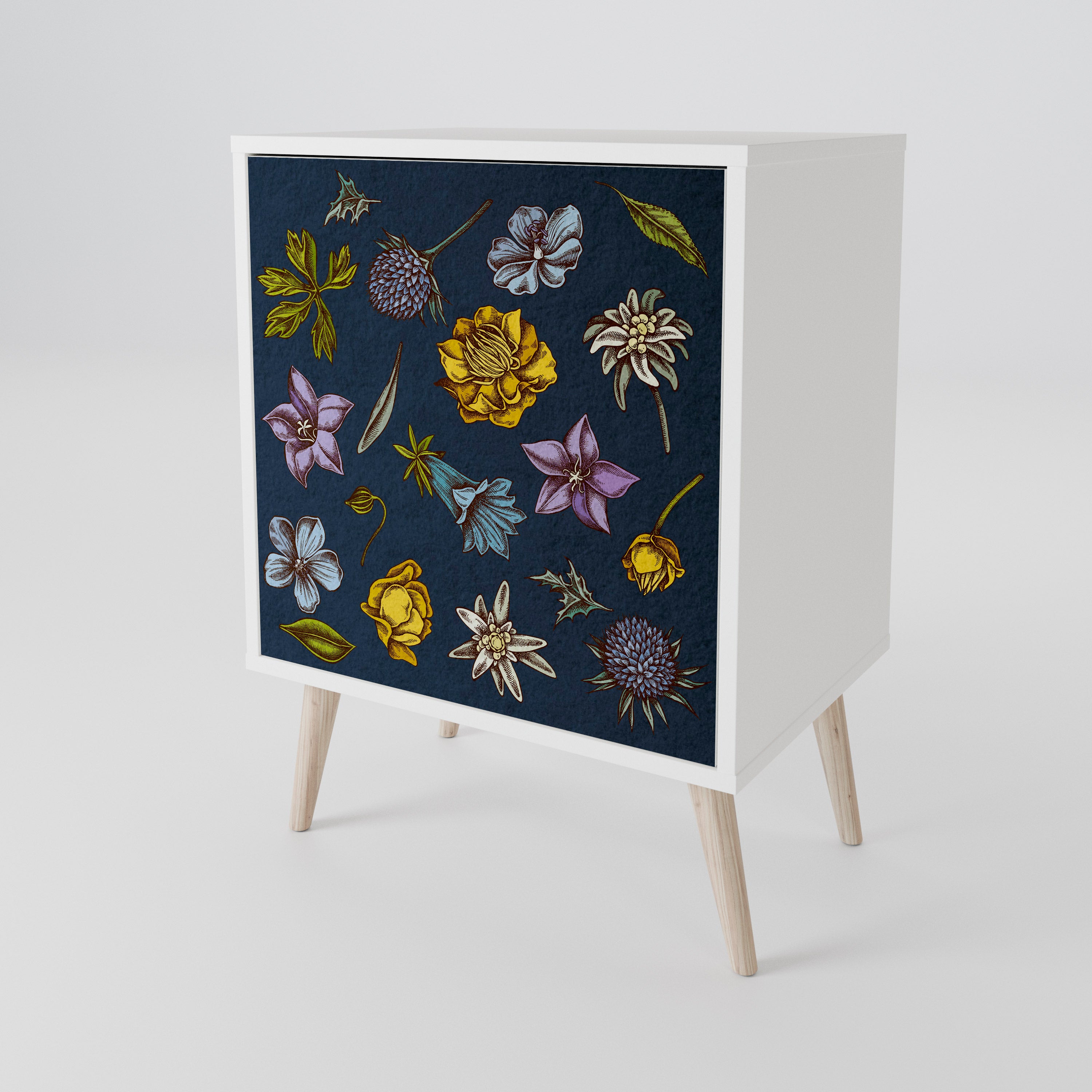 FLOWERS ON NAVY BLUE Μπουφές 1-θύρας
