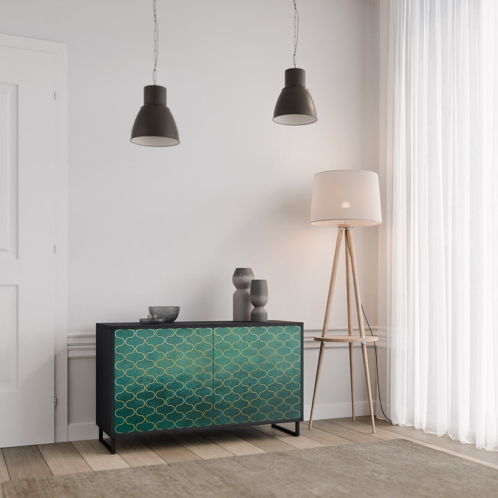 TESSELATED GREENERY 2-Door Sideboard in Black Finish