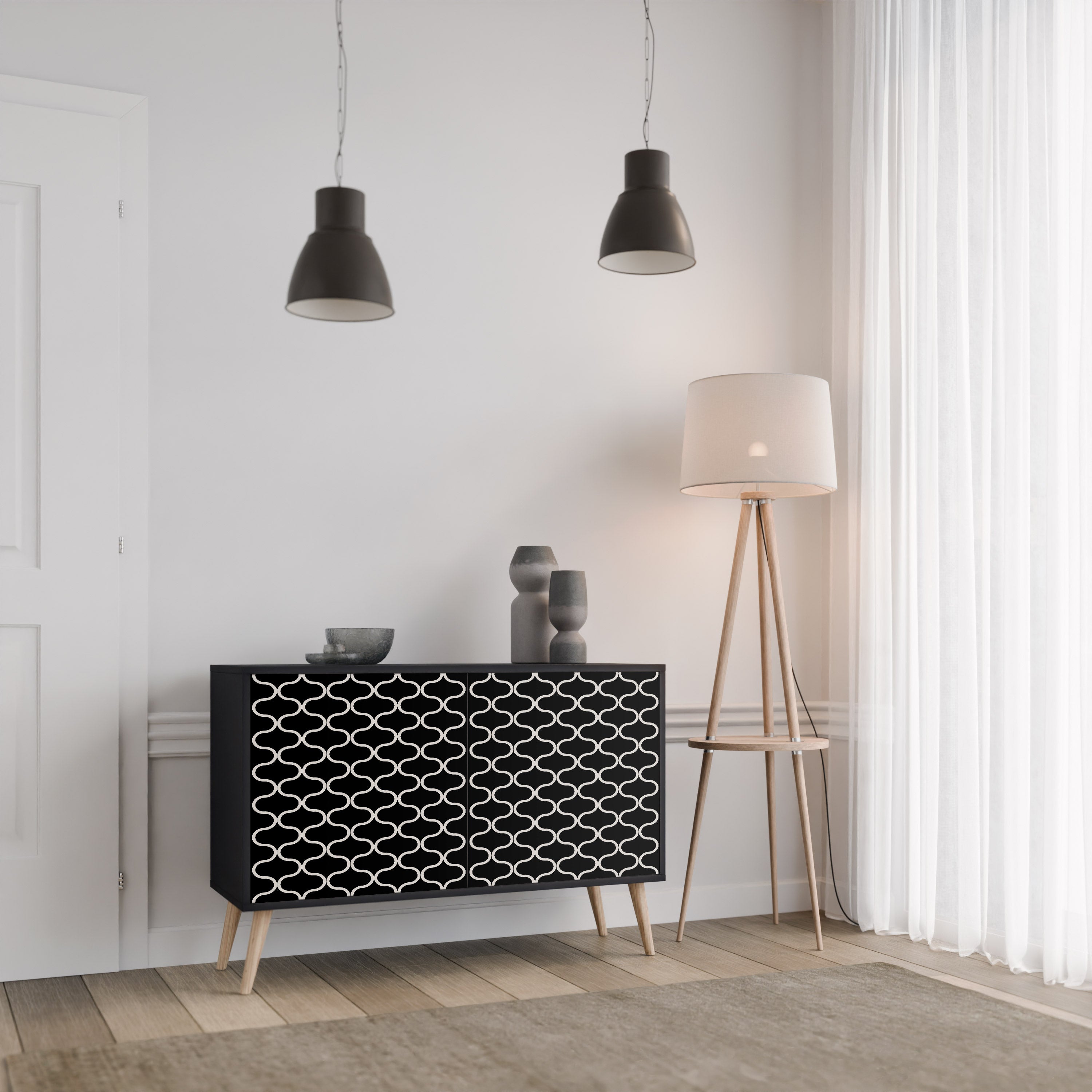 TESSELATED BLACKNESS 2-Door Sideboard in Black Finish