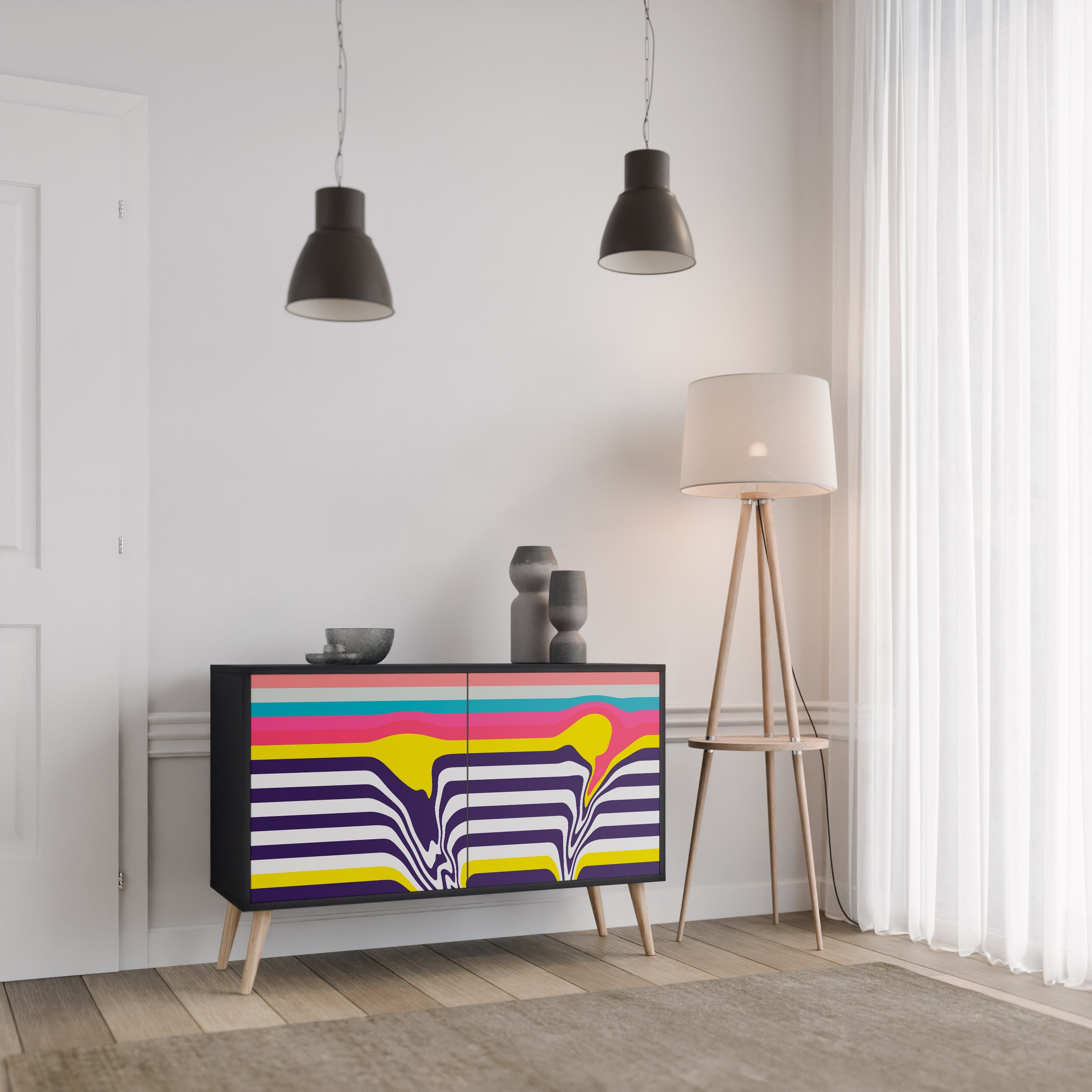TONE COLLAPSE 2-Door Sideboard in Black Finish
